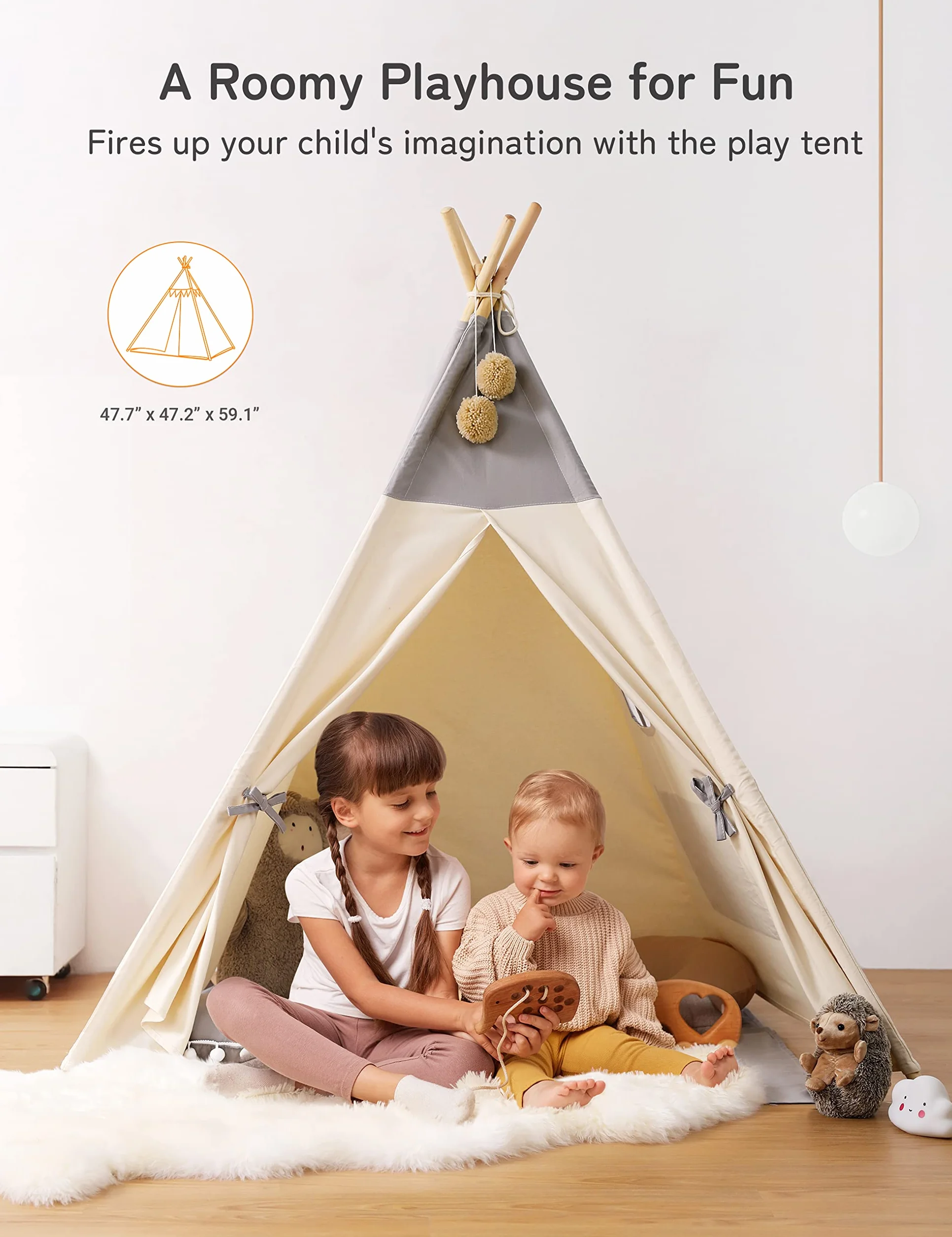 Besrey Tipi Indio para Niños Tienda de Campaña Infantil Canvas Algodón con Alfombra y Luces