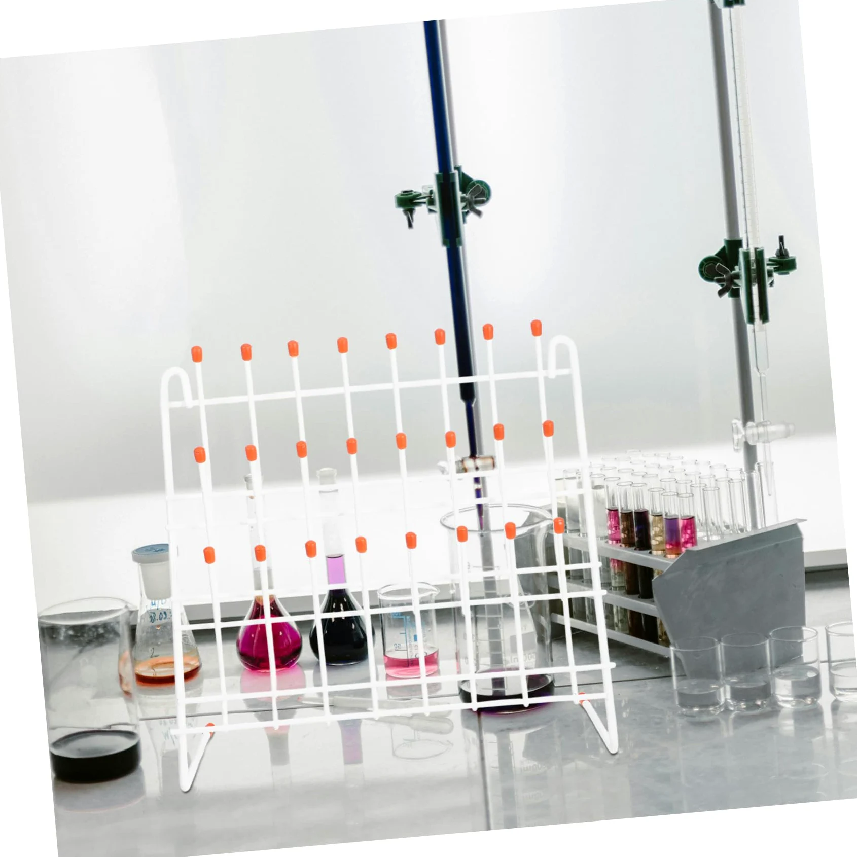 Gradilla de Secado para Tubos de Ensayo 24 Posiciones de Hierro Blanco | Uso en Laboratorio y Escuela, Compatible Vasos de Laboratorio, Ligera y Fácil de Transportar y Guardar