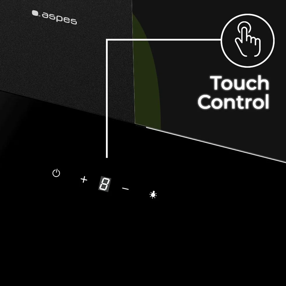 Aspes Campana Extractora Inclinada 60cm Cristal Negro ACPD602AIN 41,5m3/h Tiro Doble 3 Velocidades Control Táctil