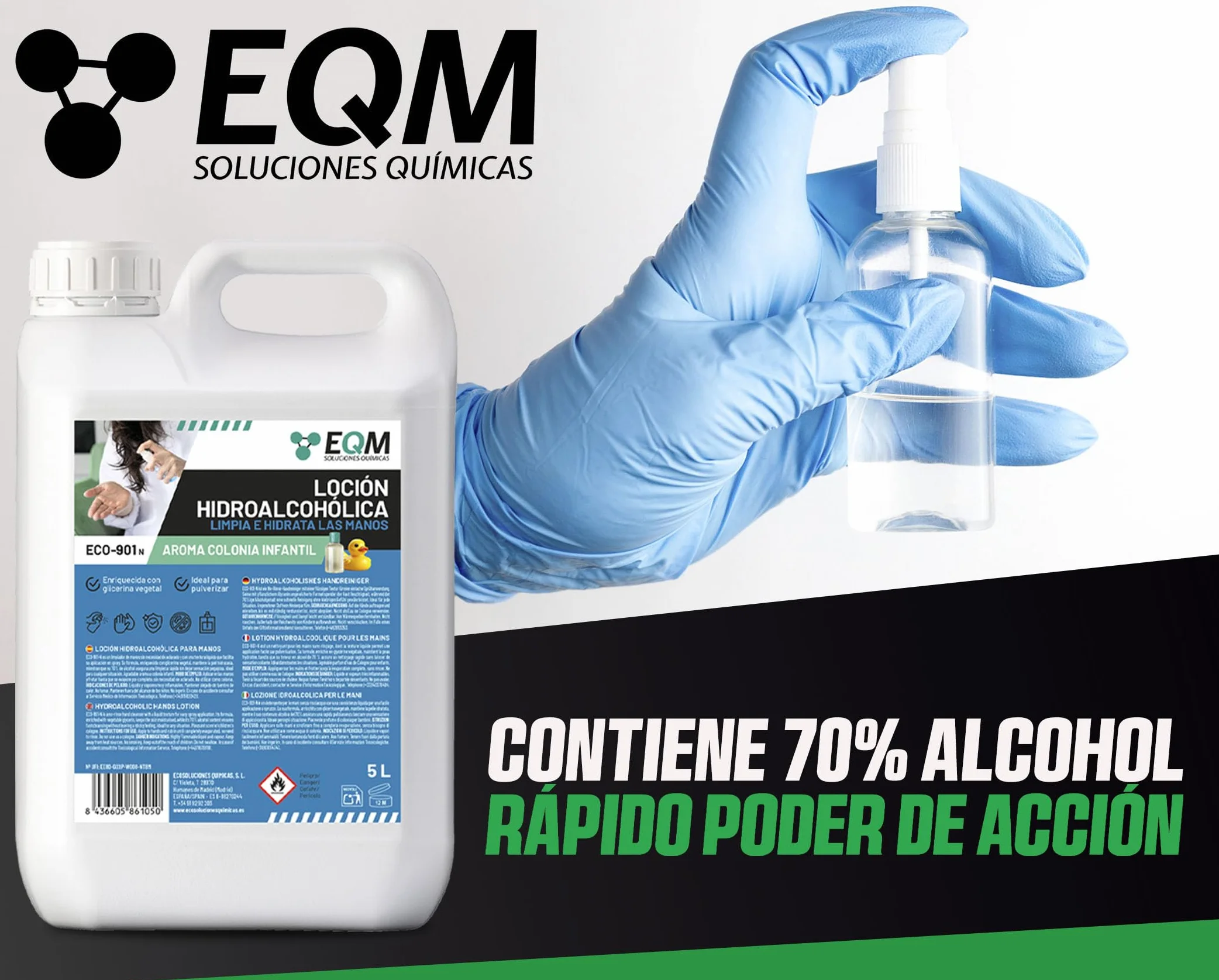 EQM ECO-901N Loción Hidroalcohólica de Manos Perfumada 5L con Glicerina