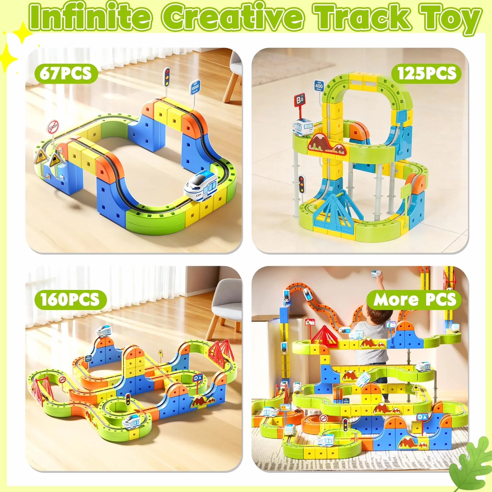 Tren Eléctrico Juguete Niños 125 Pcs - Pista de Carreras DIY Cube Track 3D - Set Tren con Locomotora y Vías - Regalo 3-8 Años