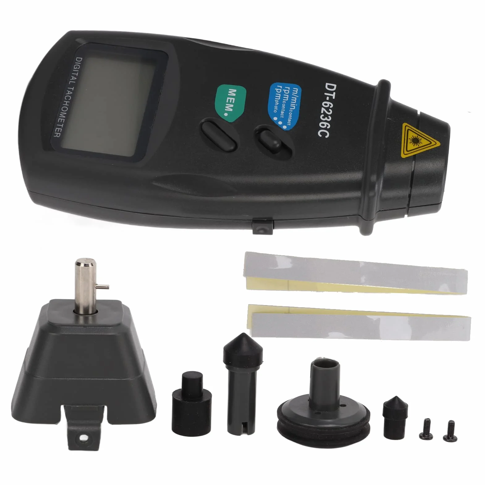 Tacómetro Digital DT6236C 2 en 1 Medidor de RPM Optoelectrónico Contacto y Sin Contacto 19999RPM