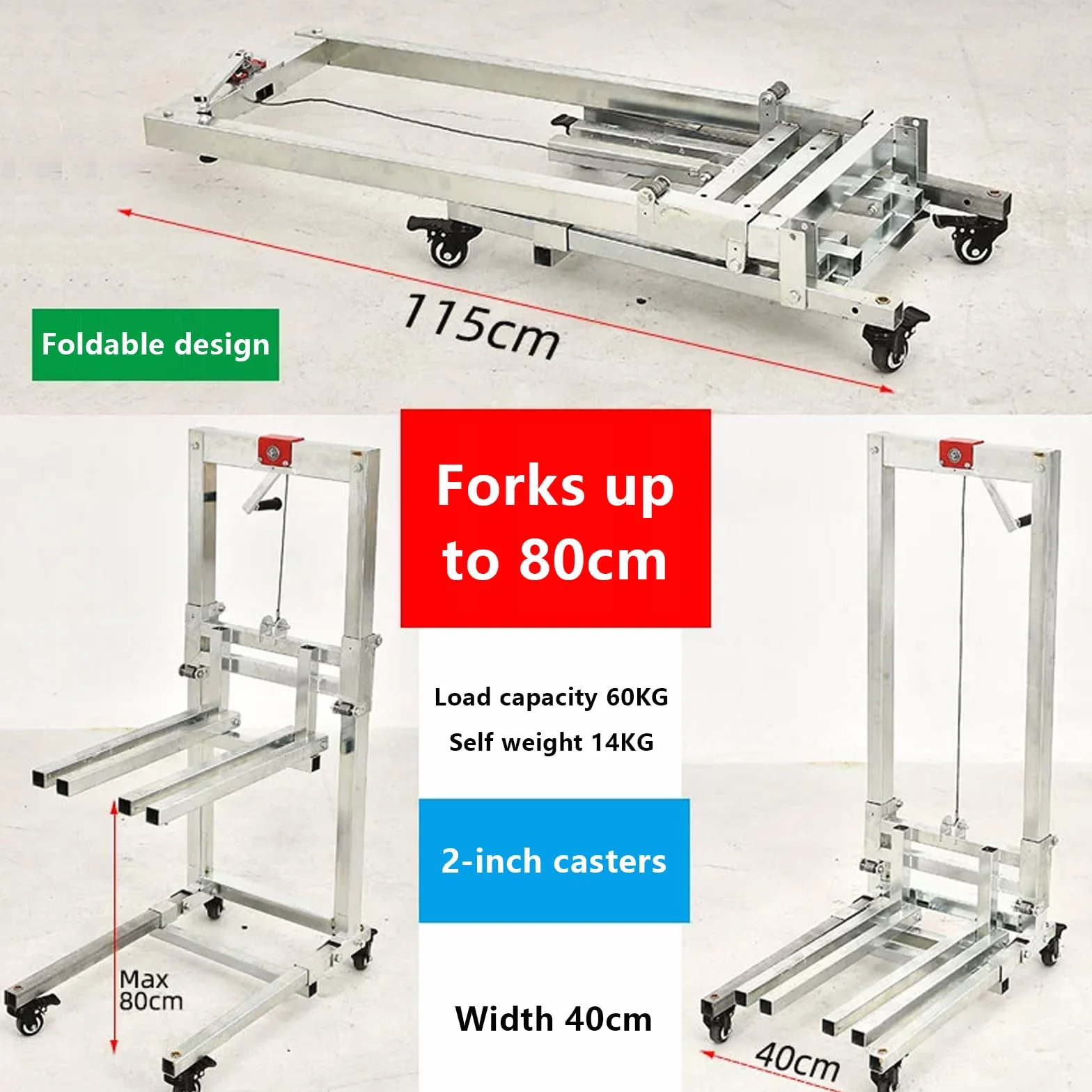 Elevadores De Carga Carro Elevador Manual 60KG Carga Alta Grúa Plegable Portátil Ligera Apilador Manual con Cabrestante(Size:a)