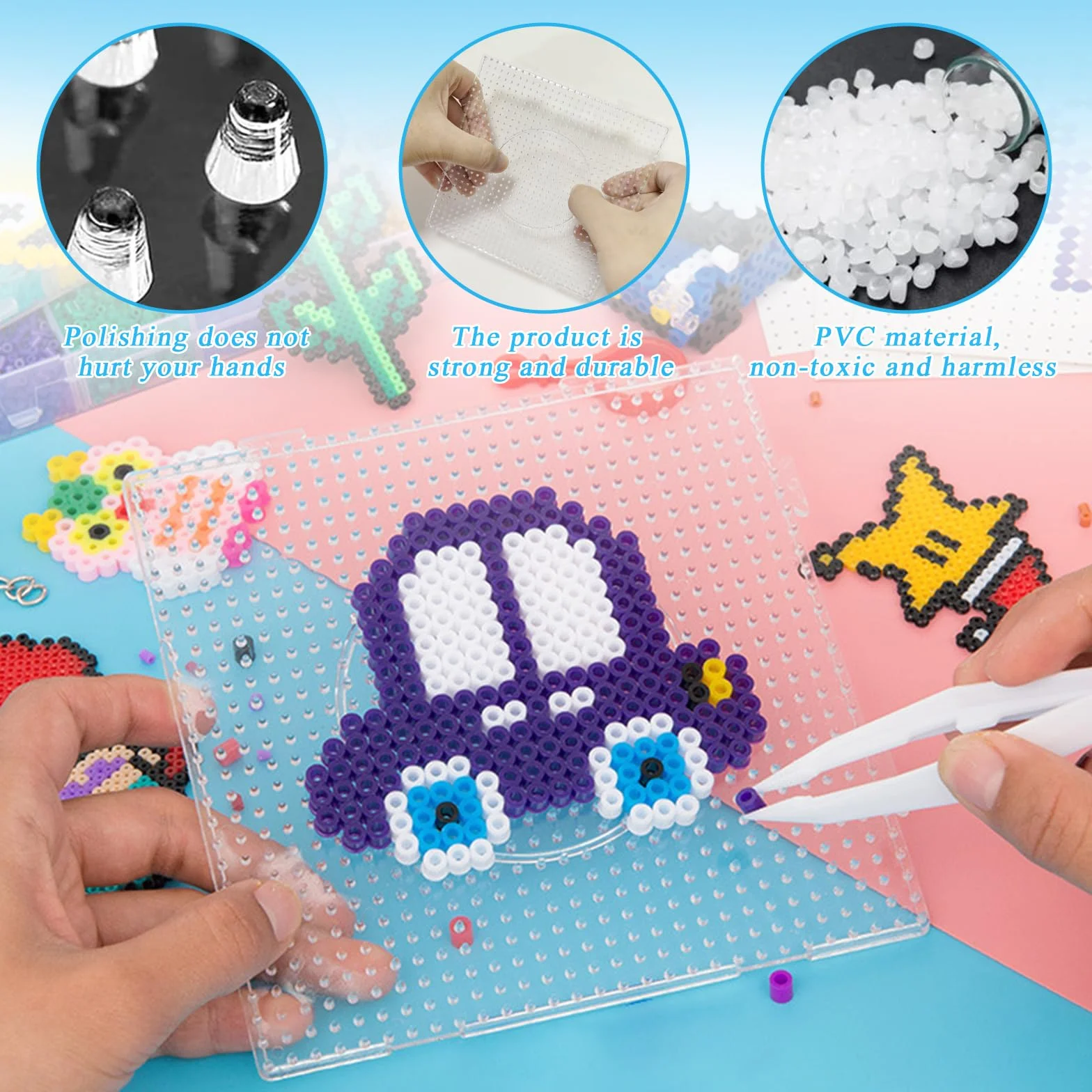 Set de 8 Cuentas para Planchar, Plantillas Transparentes de 5 mm, Placa Cuadrada para Hama Beads