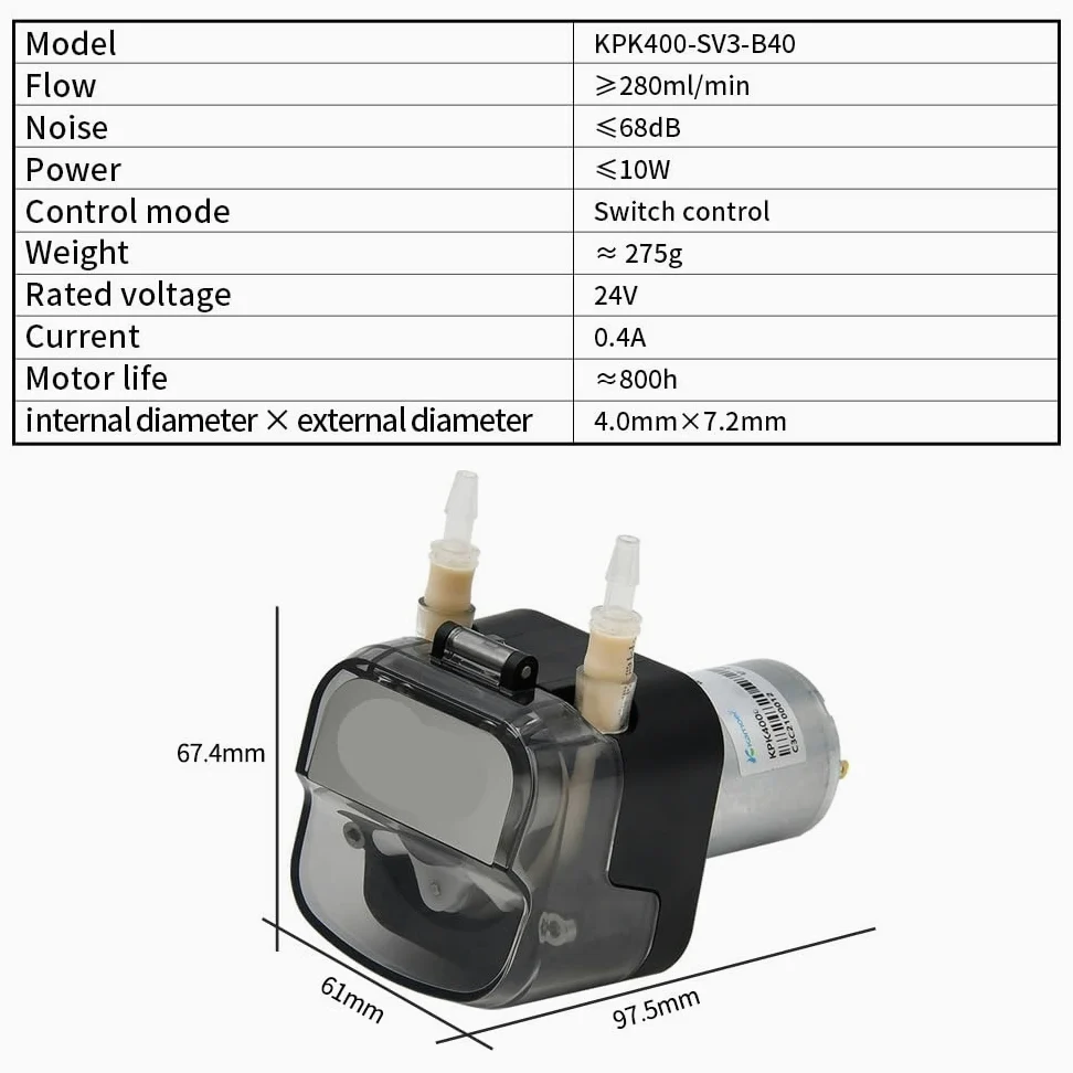Bomba Peristáltica Bomba peristáltica de alto caudal Kamoer KPK400 400 ml/min, motor 12 V y 24 CC, autocebante, con tubo BPT, dosificadora for laboratorio(Kpk400-sv3b40-24v)