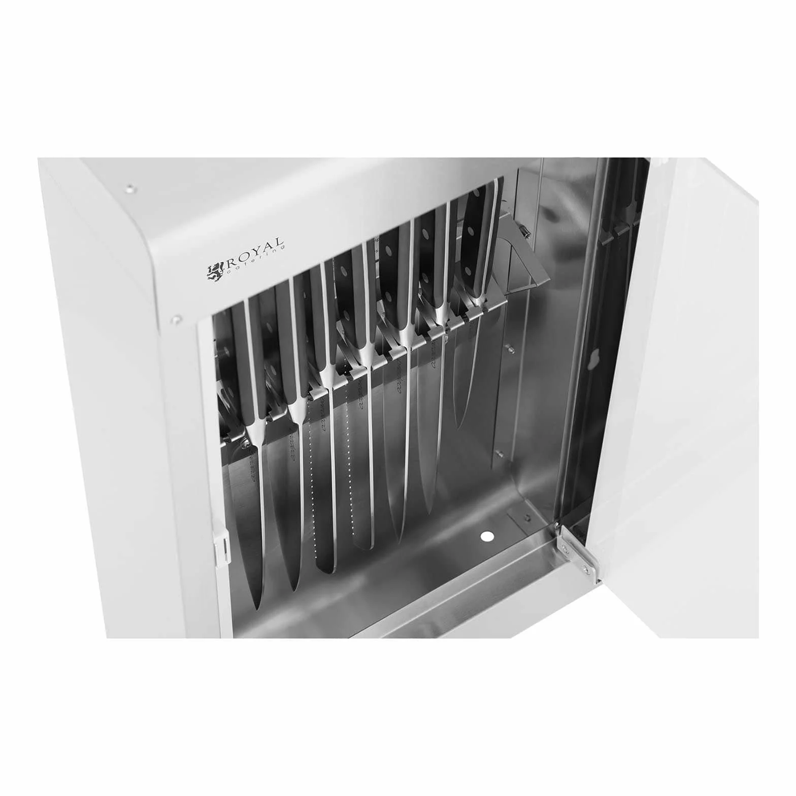 Royal Catering Esterilizador UV Para Cuchillos RC-KSSS201 (Para 14 cuchillos, Carcasa de acero inoxidable y puerta de vidrio acrílico, Temporizador 60 min)