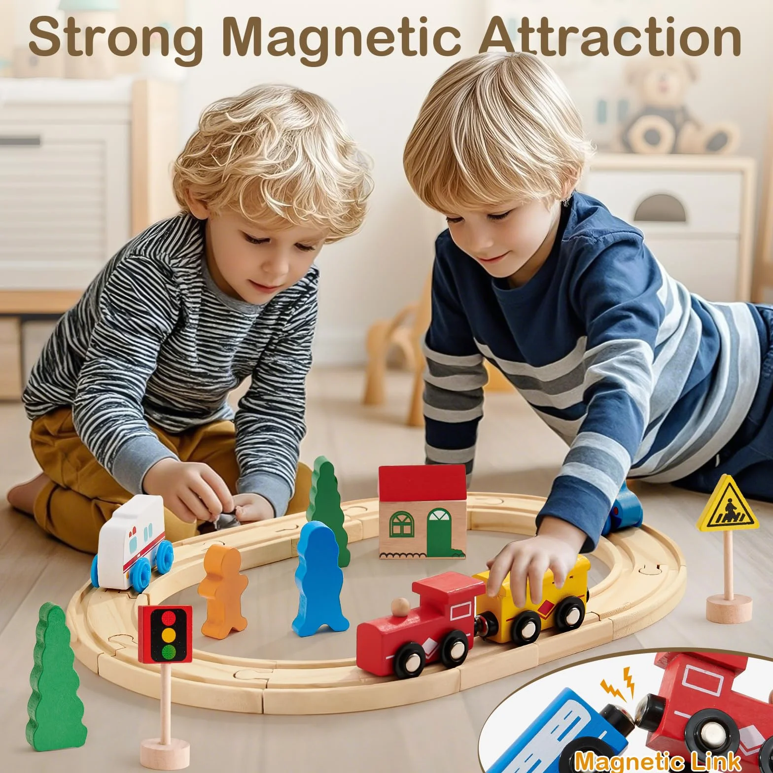 Atoylink Trenes de Juguetes Magnéticos de Madera con Tren Eléctrico, Pistas de Madera para Niños 3-7 Años