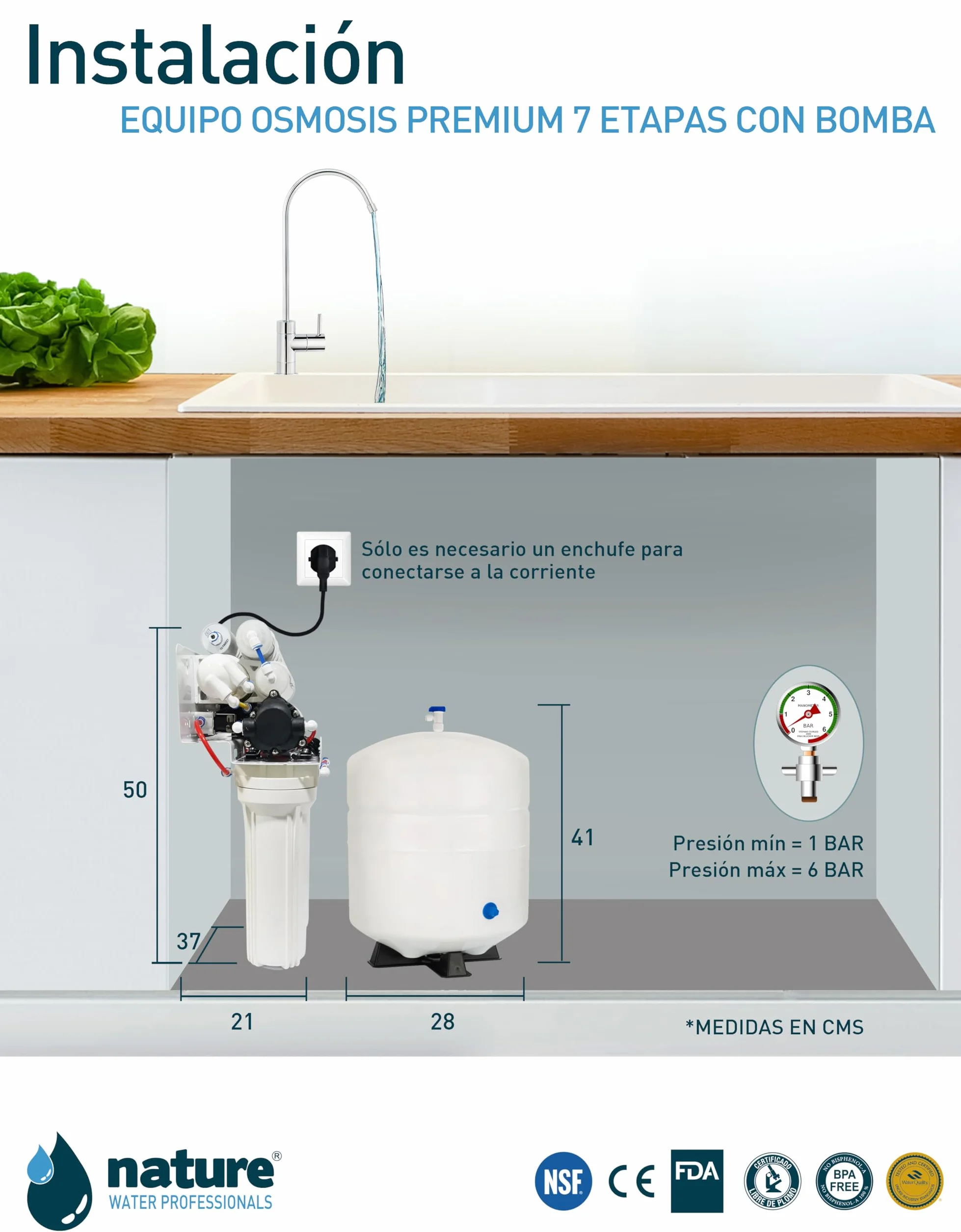 EQUIPO OSMOSIS INVERSA 7 ETAPAS PREMIUM CON BOMBA-NATURE WATER PROFESSIONALS
