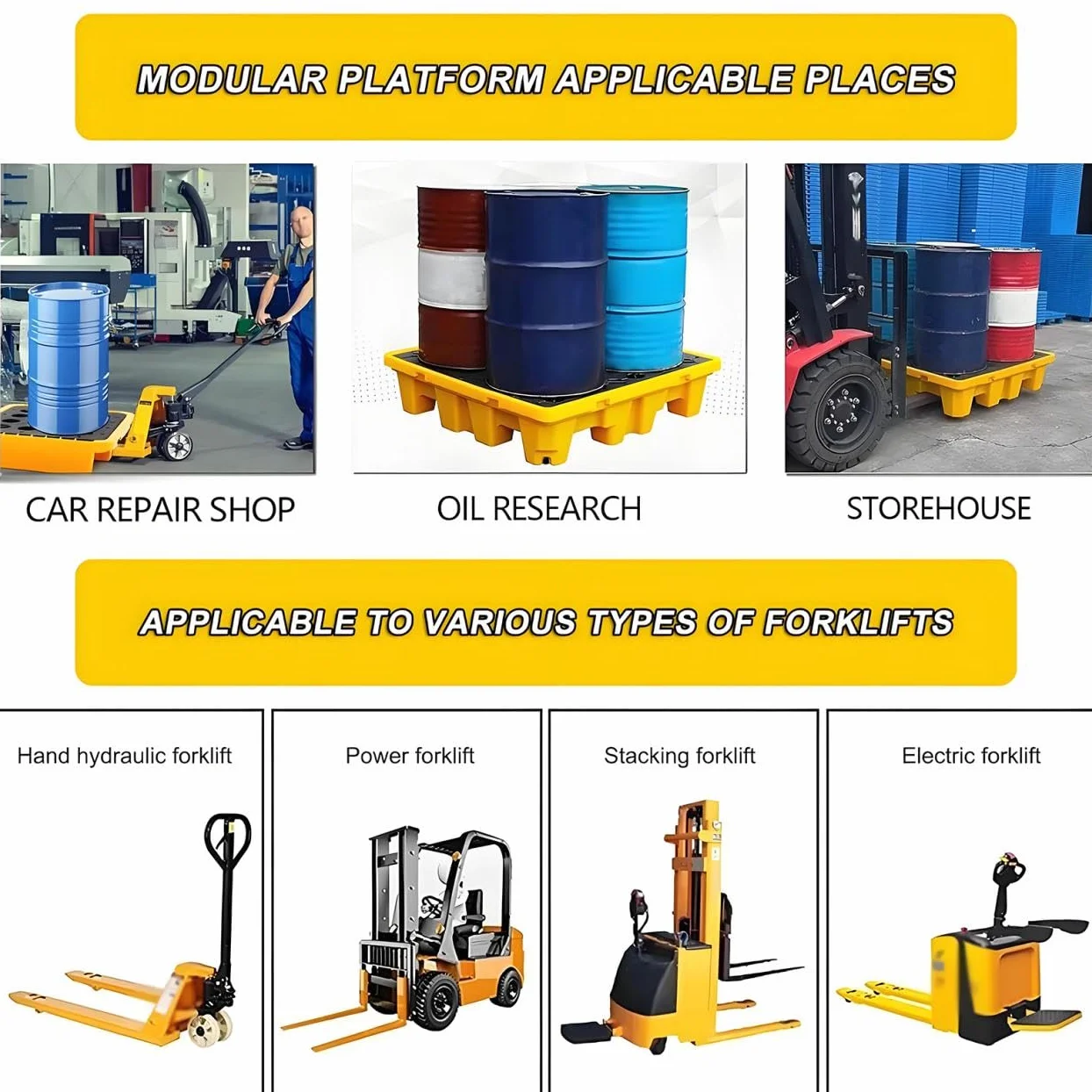 Plataforma modular industrial antiderrames, tarima para almacenamiento de bidones de pintura, plataforma de transporte modular extraíble con drenaje, para almacenamiento en garaje 60*60*15cm