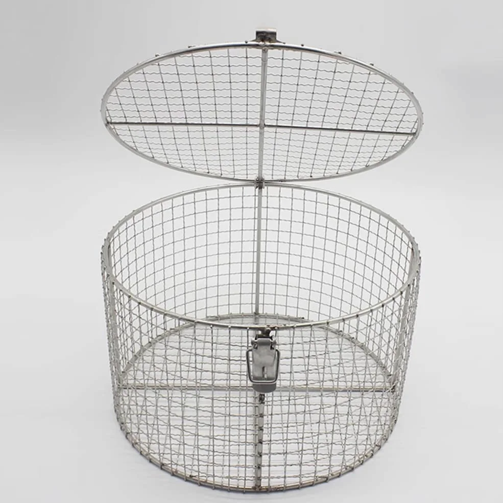 Bandeja de Autoclave médica de Acero Inoxidable 304, cestas de esterilización de Instrumentos Redondos con Tapa y pestillo, Bandeja de esterilización de cestas Perforadas,30 * 15cm