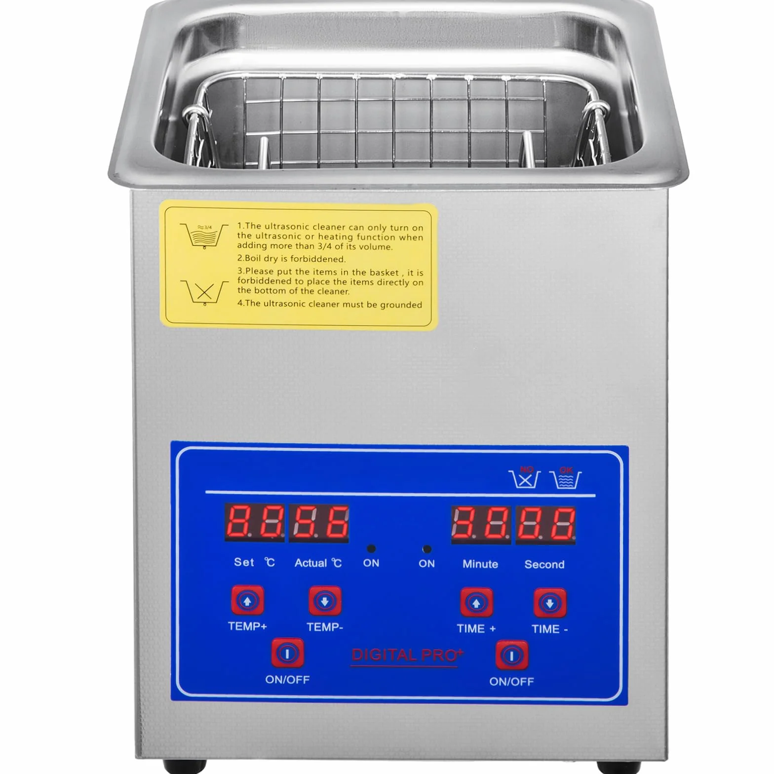 VEVOR Limpiador Ultrasónico 2L 60W Profesional Acero Inoxidable 40 kHz Pantalla LED para Joyas Reloj Gafas
