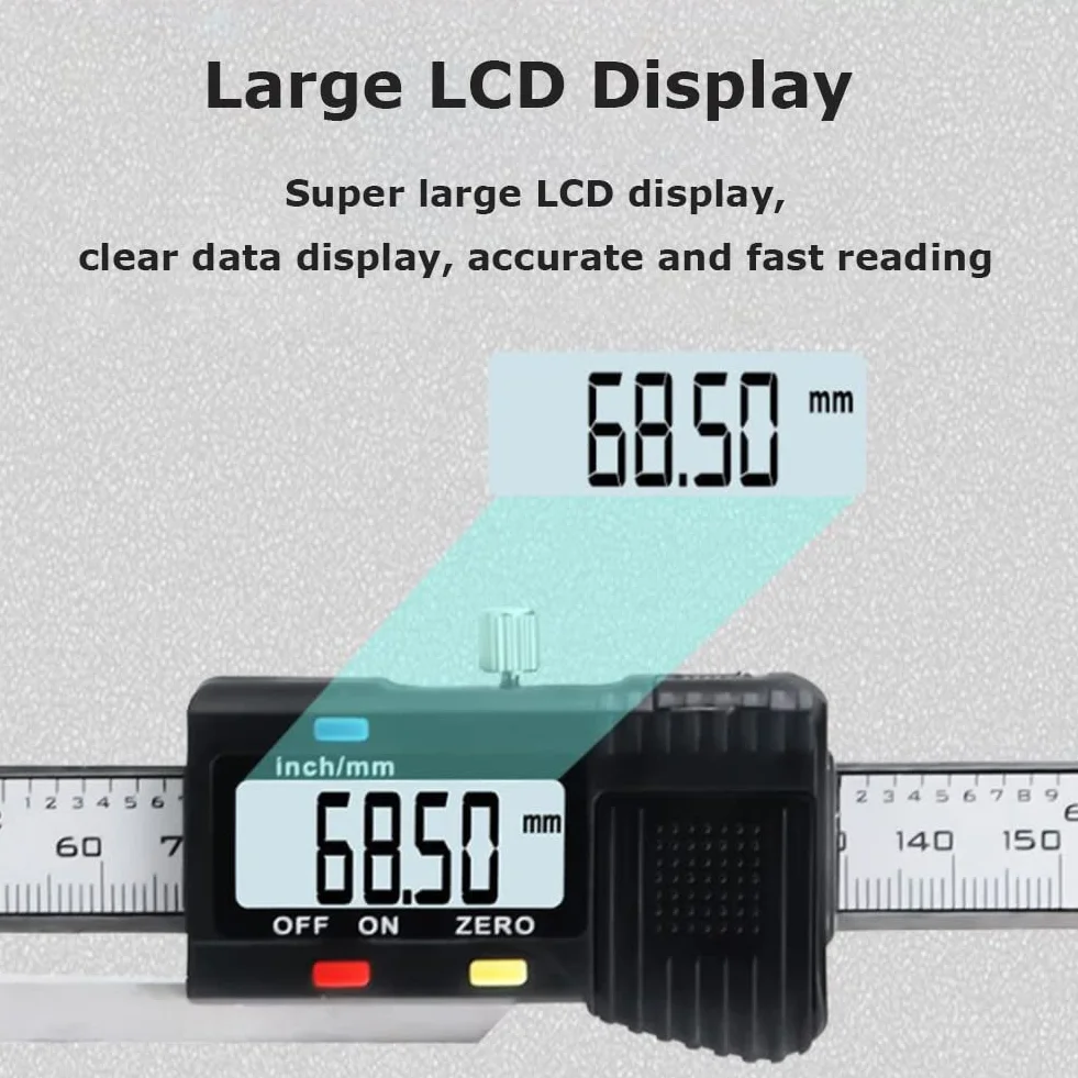 Marcador digital de elevación con altura de medición de 150 mm, pies magnéticos, conversión de milímetro/pulgada, base de acero inoxidable, medidor de profundidad Medidor de medición