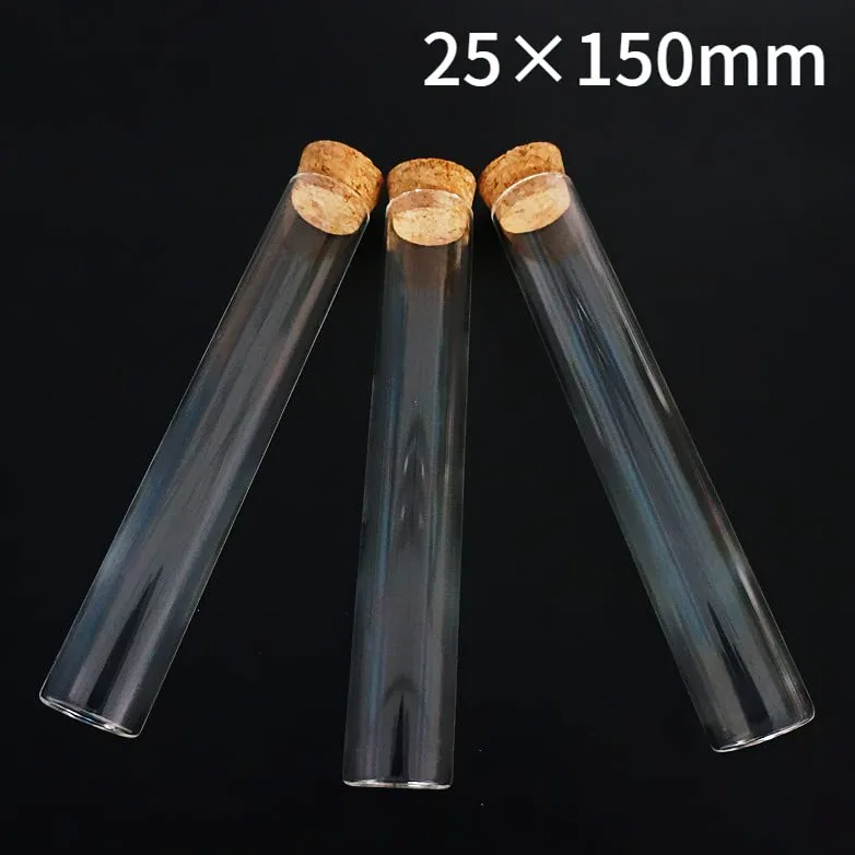 24 unids/Lote 25x150mm Tubo de ensayo de Vidrio de Fondo Plano Transparente con Tapones de Corcho Suministros de Laboratorio