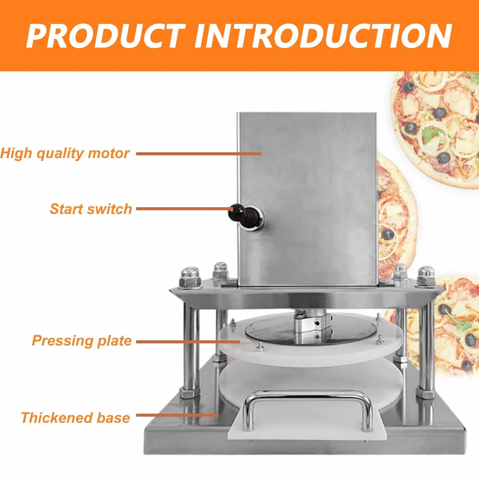 Laminadora para Pizza, Prensa para Pasta de Pizza Comercial diámetro de 8,6pulgadas, Máquina eléctrica para prensar Masa de Pizza, máquina para Pasta de Acero Inoxidable de Banco