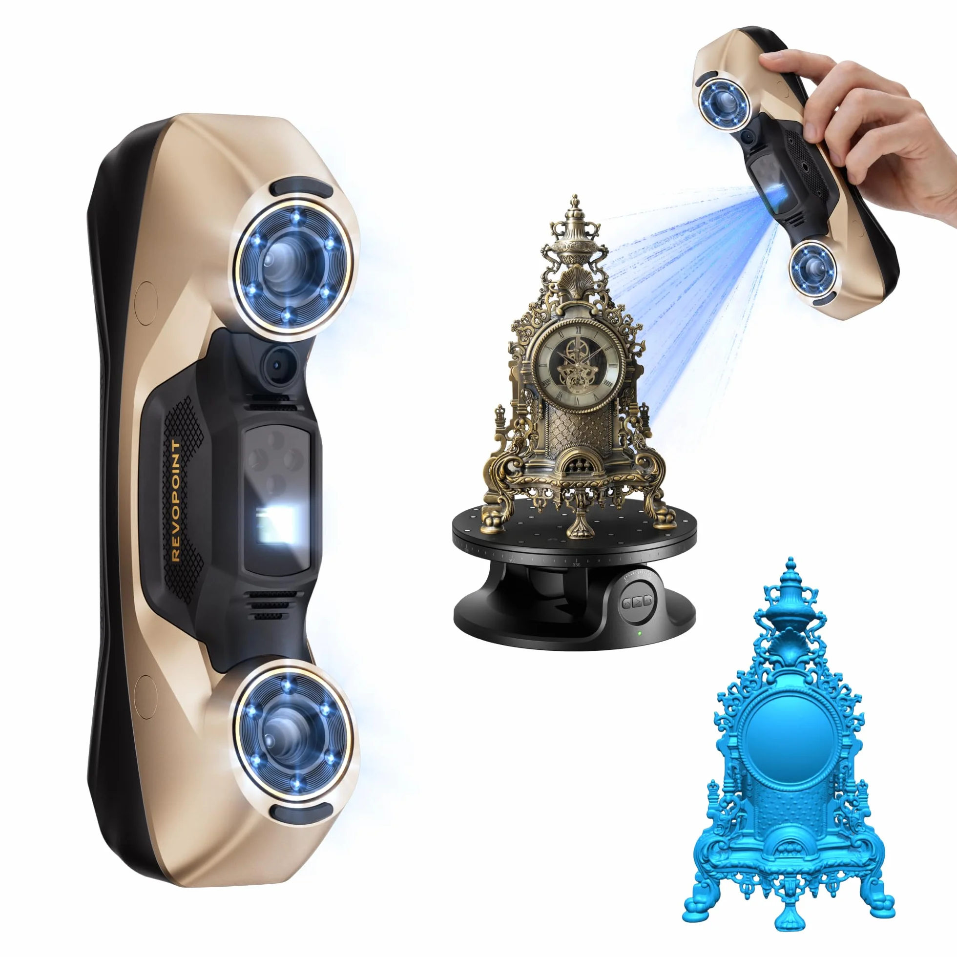 Revopoint MetroY Ultra Escáner 3D, Láser Azul de Precisión de 0,01 mm, Alta Velocidad de 90 FPS, Wi-Fi 6, Escaneo en Exteriores, Escaneo a Todo Color para Ingeniería Inversa e Impresión 3D, Estándar