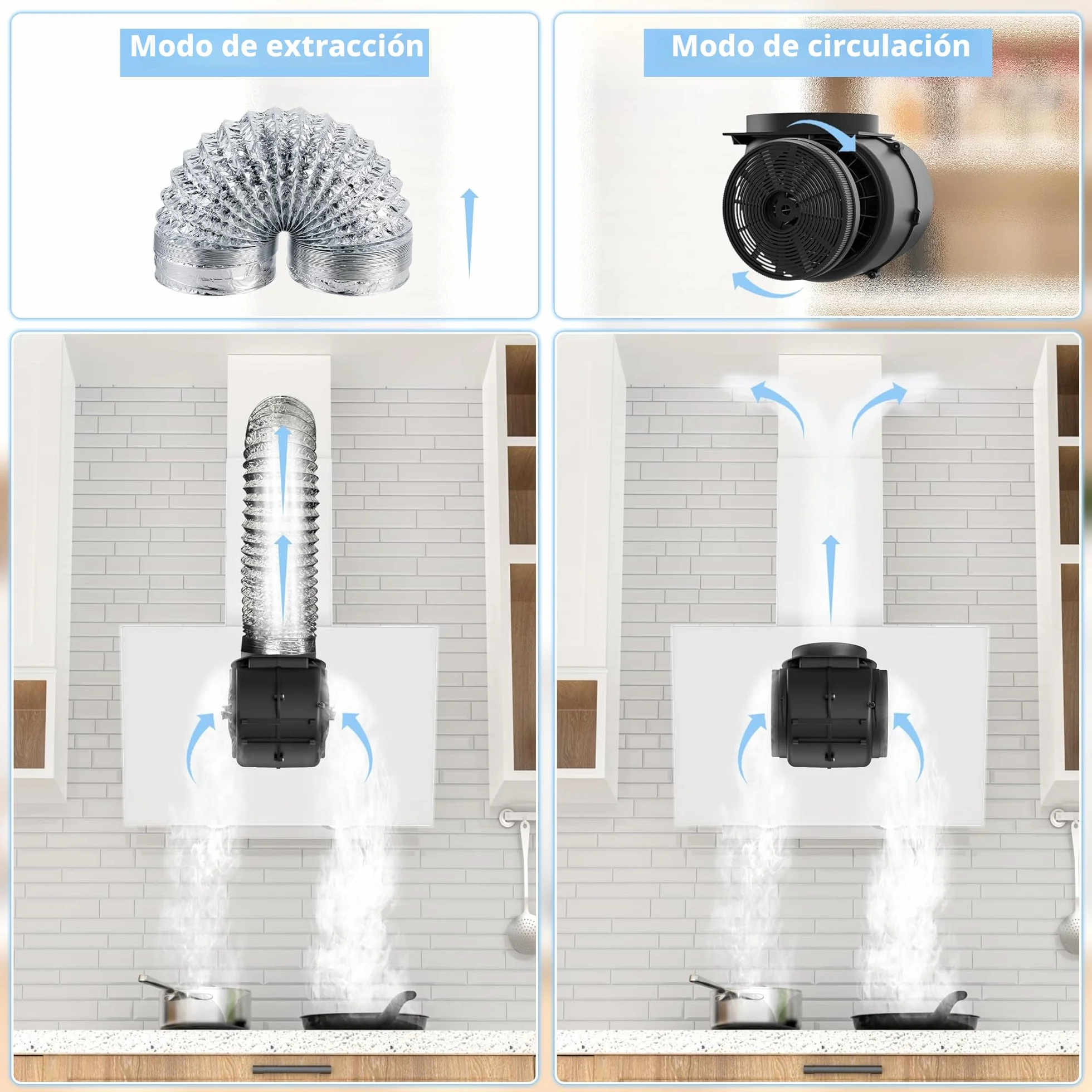 FIREGAS Campana extractora 60cm 578 m³/h Motor sin escobillas Digital touch 9 velocidades LED Recirculante Extracción Incluye filtro de carbón Cristal Blanco