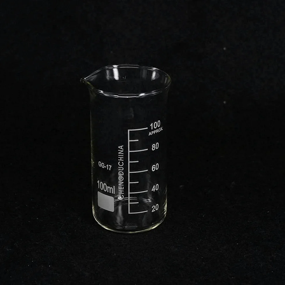 Vaso de vidrio graduado de borosilicato de 100 ml vaso medidor de vidrio de alta forma equipo de laboratorio
