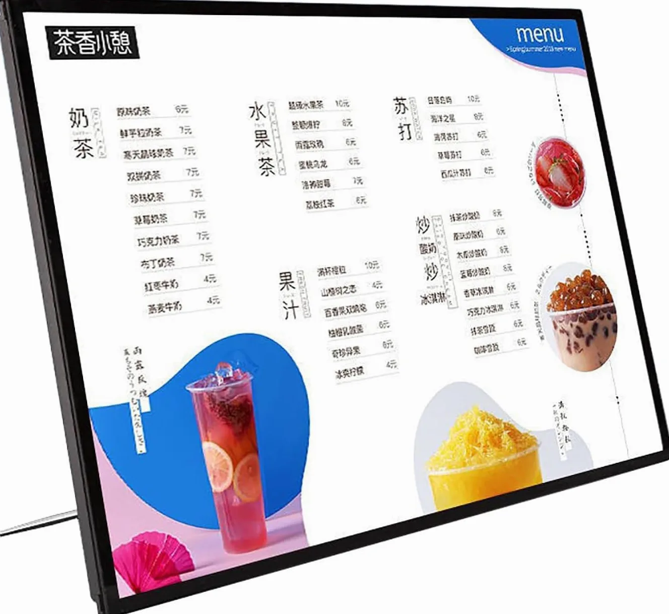 Marco de póster de caja de luz LED, pantalla luminosa para tablero de menú con soporte de metal para publicidad de restaurante, soporte de menú de escritorio, 297 x 420 mm