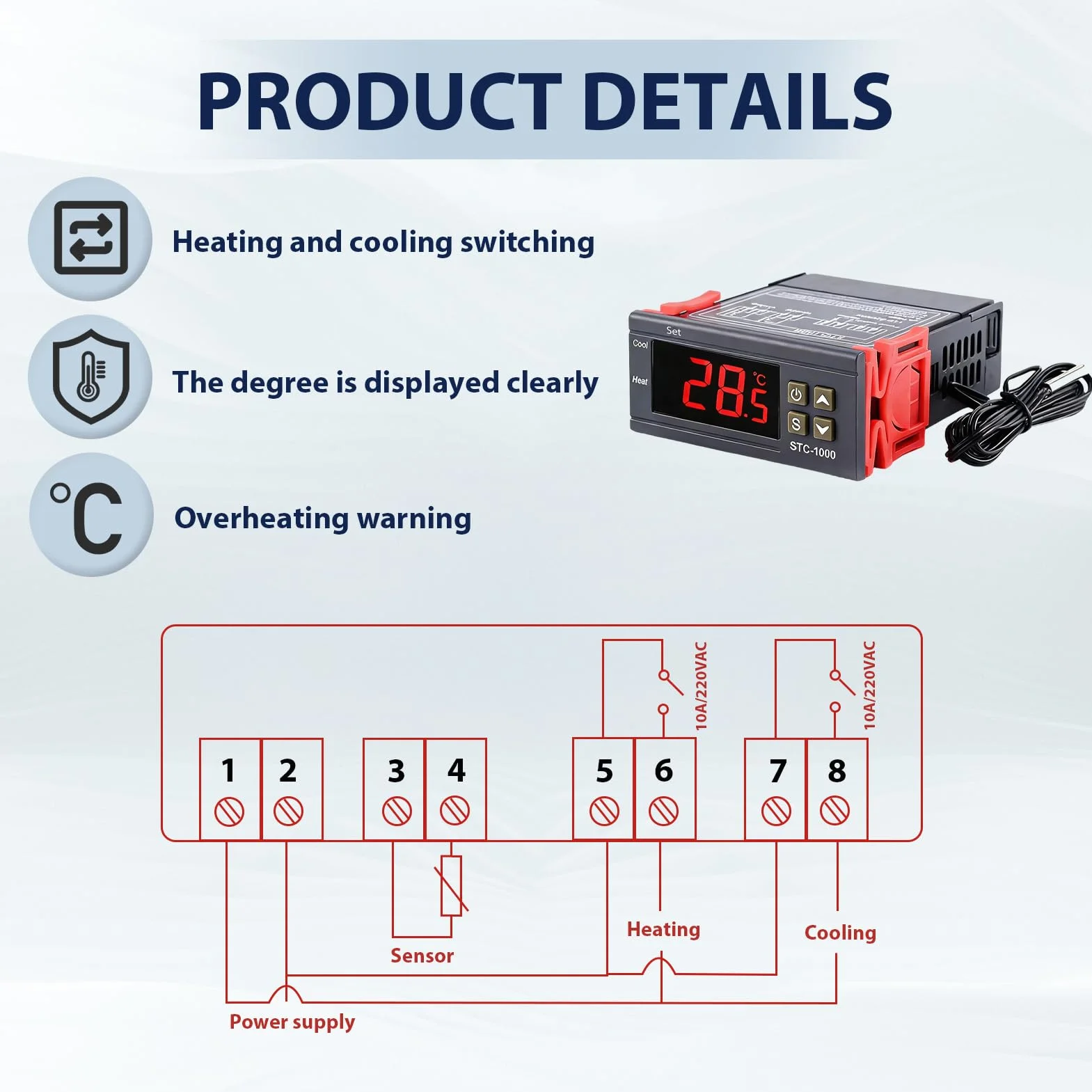 Controlador Temperatura STC-1000 110V-220V 10A Termostato Digital Pantalla LED