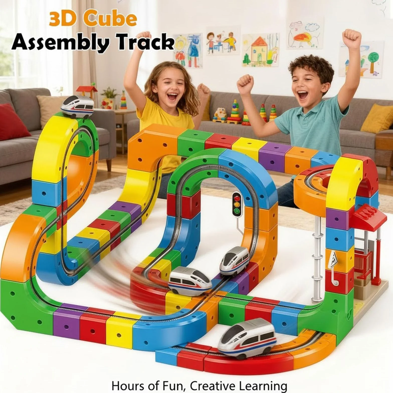 Track Fusion Juego de tren eléctrico construcción de cubo mágico tren motorizado gravedad sistema pista 3D regalo aprendizaje niños niñas 123 piezas
