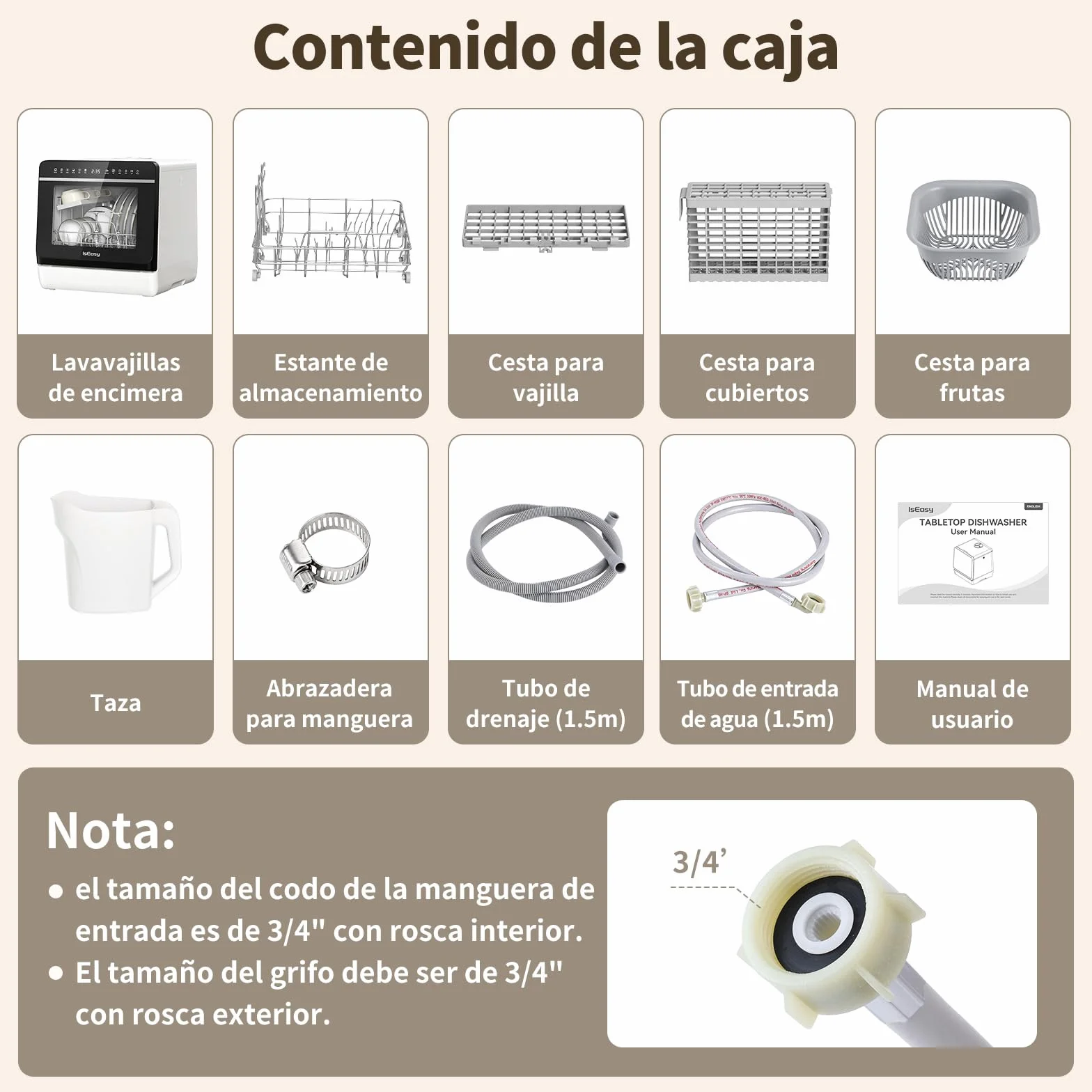Lavavajillas de Encimera 7+3 Programas 5L Control Táctil Pantalla LED
