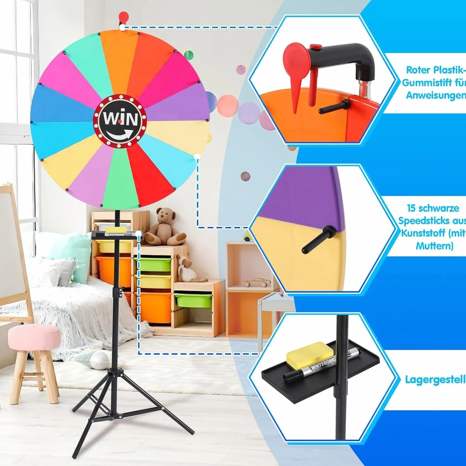 Rueda giratoria ajustable reutilizable – Herramienta divertida compacta para cumpleaños, Carnaval, aula, interiores y exteriores