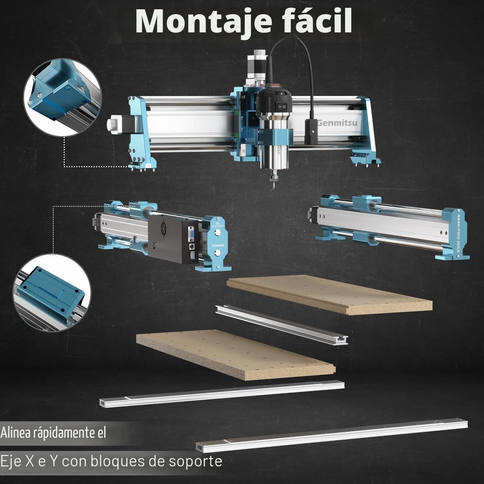 Genmitsu 4040-PRO MAX - Fresadora CNC para fresado de madera, metal y acrílico, control GRBL, máquina de grabado de 3 ejes con recortadora de 710 W y accionamiento de riel lineal