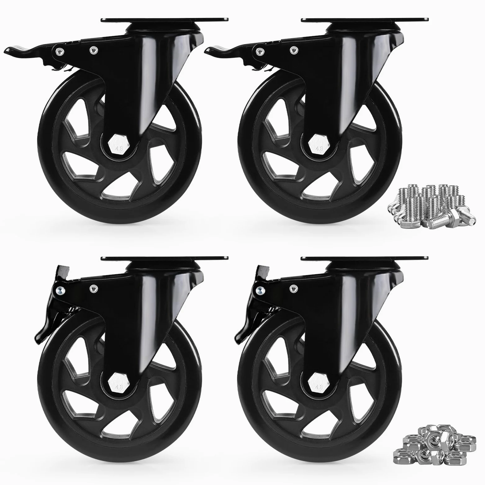 Ruedas giratorias, Juego de 4 Ruedas giratorias de Alta Resistencia de 5 Pulgadas, con Bloqueo, para carros, Muebles y Bancos de Trabajo, Color Negro.
