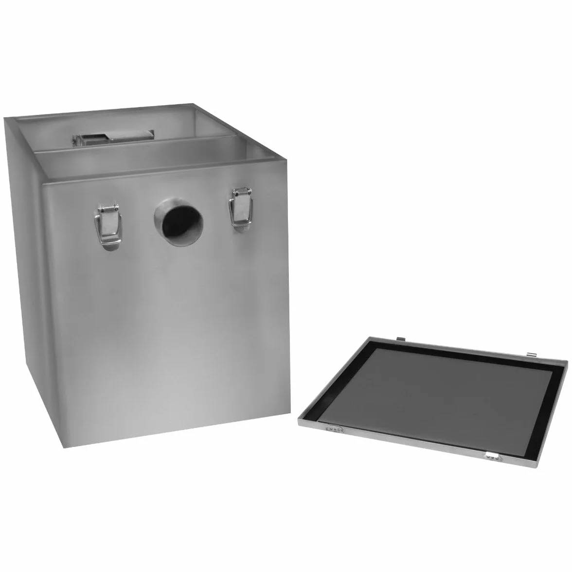 Interceptor Profesional de Trampa de Grasa Comercial 60L Bajo Fregadero Acero Inoxidable Cesta de Filtro Extraíble para Residuos de Alimentos Separador de Aceite Deflector de Agua Desagüe (39x39x39cm)