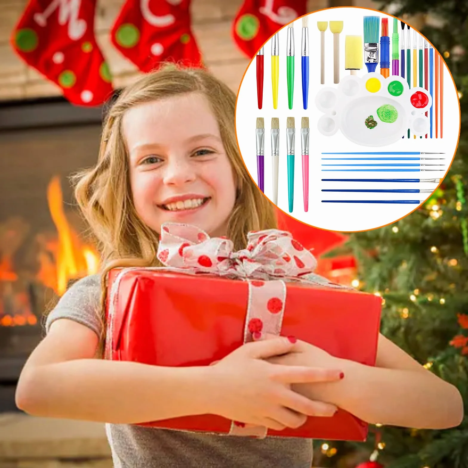 30 Piezas Pinceles para Pintura Niños con Paleta, Cerdas Redondas y Planas