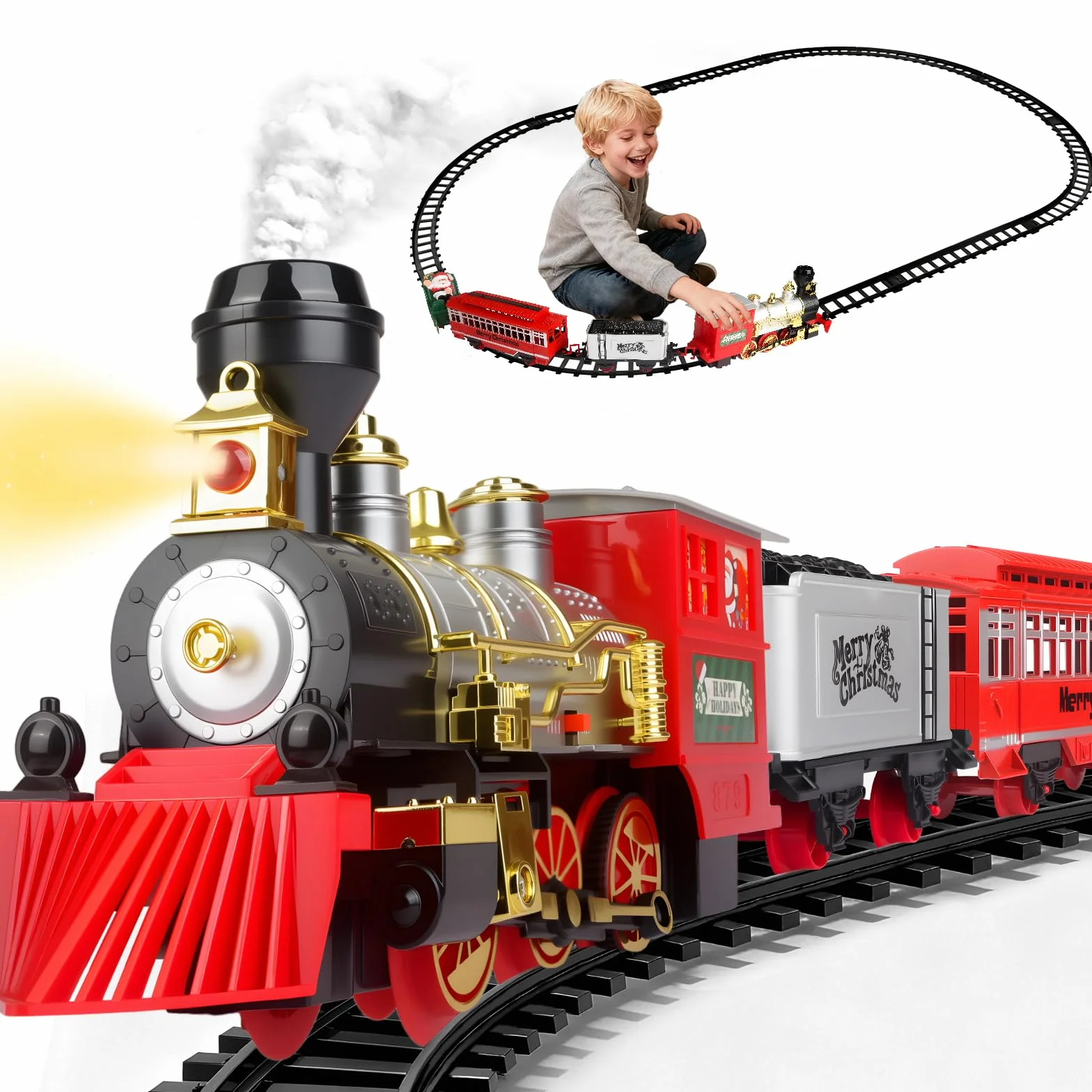 Tren Eléctrico para Niños con Humo, Luces y Sonidos - Juguete de Tren de Vapor 3-7 Años