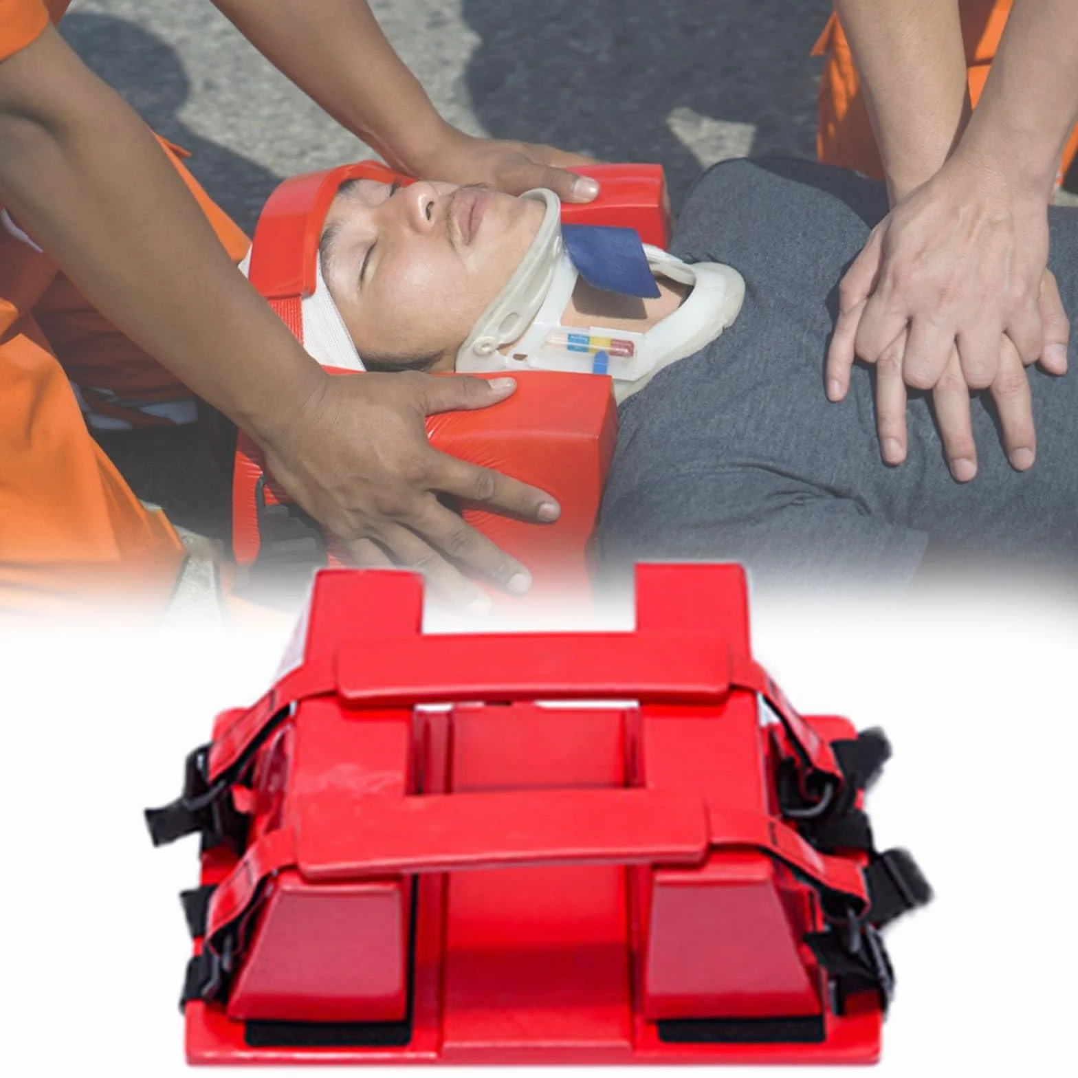 1 juego de camilla espinal portátil - Tabla de respaldo plegable for transporte de emergencia de pacientes en agua - for piscinas y emergencias(Head Immobilizer)