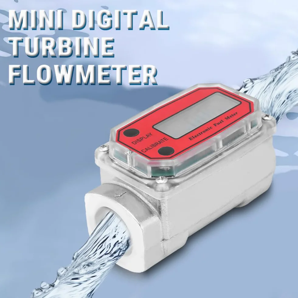 Medidor de Flujo de Turbina Digital 1" NPT 15-120L, Caudalímetro Agua con Pantalla LCD, para Diésel y Gasolina (Rojo)