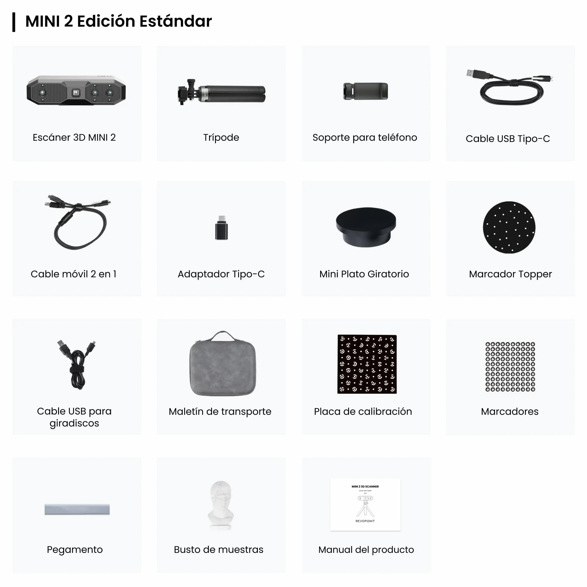 Revopoint MINI 2 Portátil Escáner 3D para Impresión 3D, Precisión 0,02mm, Escaneo Rápido 16 fps, Luz Azul Industrial, Escáner de Color Modelo 3D para Dental, Joyería y Objetos Pequeños, Estándar