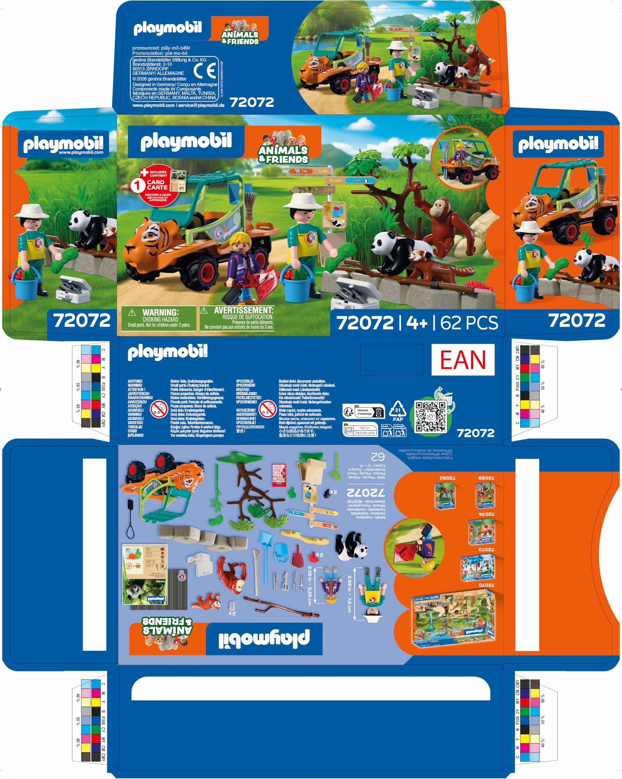 PLAYMOBIL Zoo Vehículo del Cuidador Cabeza de Tigre 3 Animales Juguete 4 años 72072