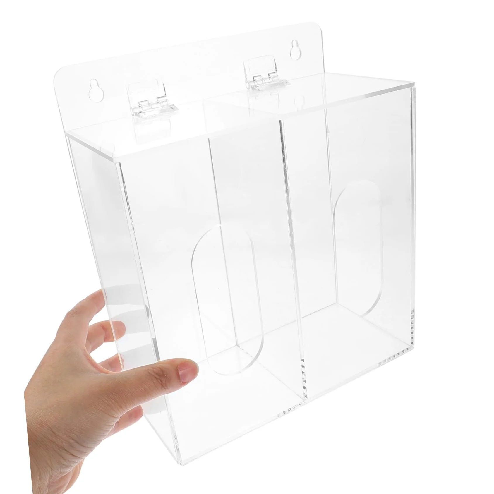 Dispensador para Almacenamiento Multifuncional con Dos Compartimentos de Acrílico de Guantes y Diseño Ahorrador de Espacio Montado en Pared para Laboratorios