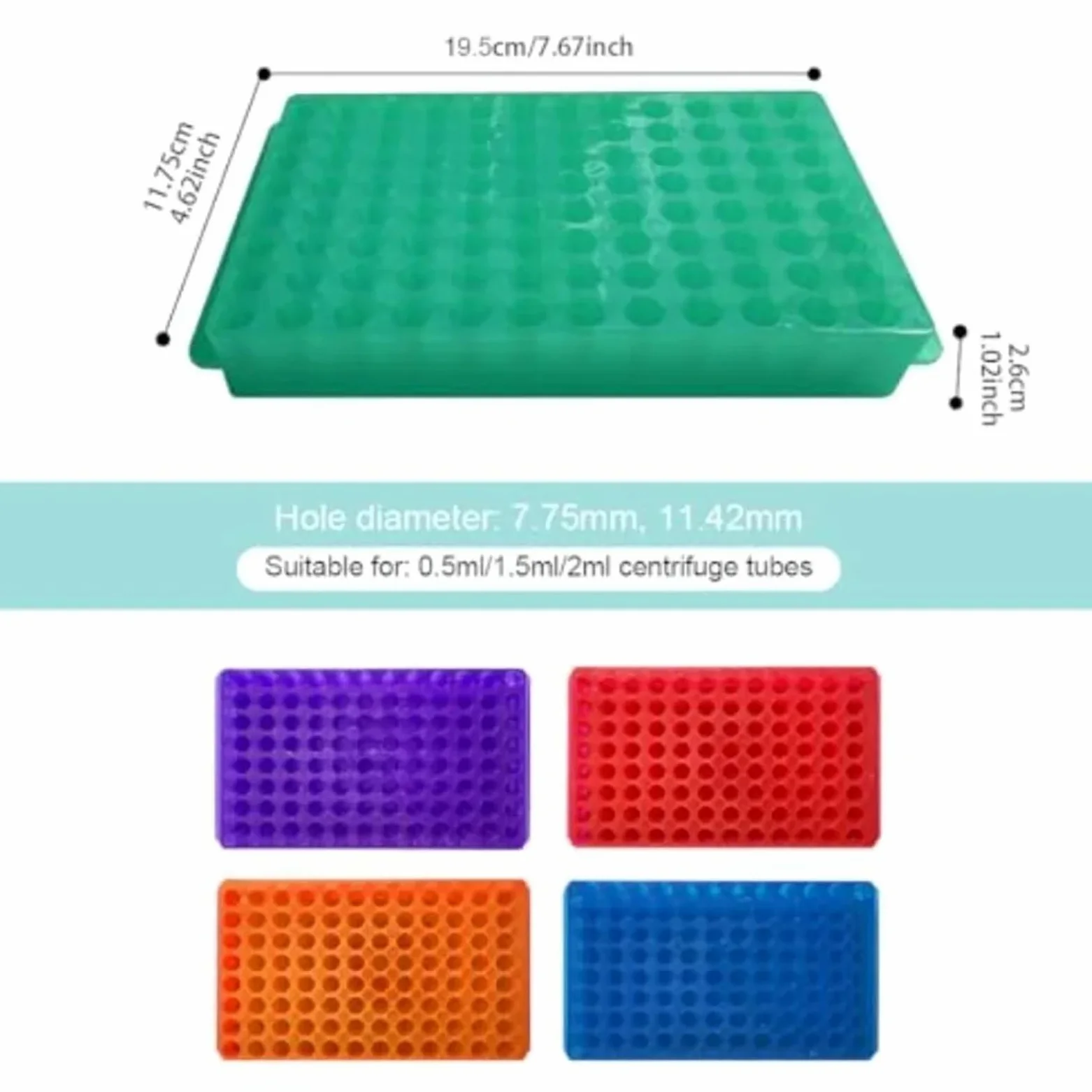 Soporte de tubo de ensayo Prueba de bastidor tubos plástico con doble panel 96 posiciones for microcentrífuga 0,5 ml a 2 y refrigerados 1,8
