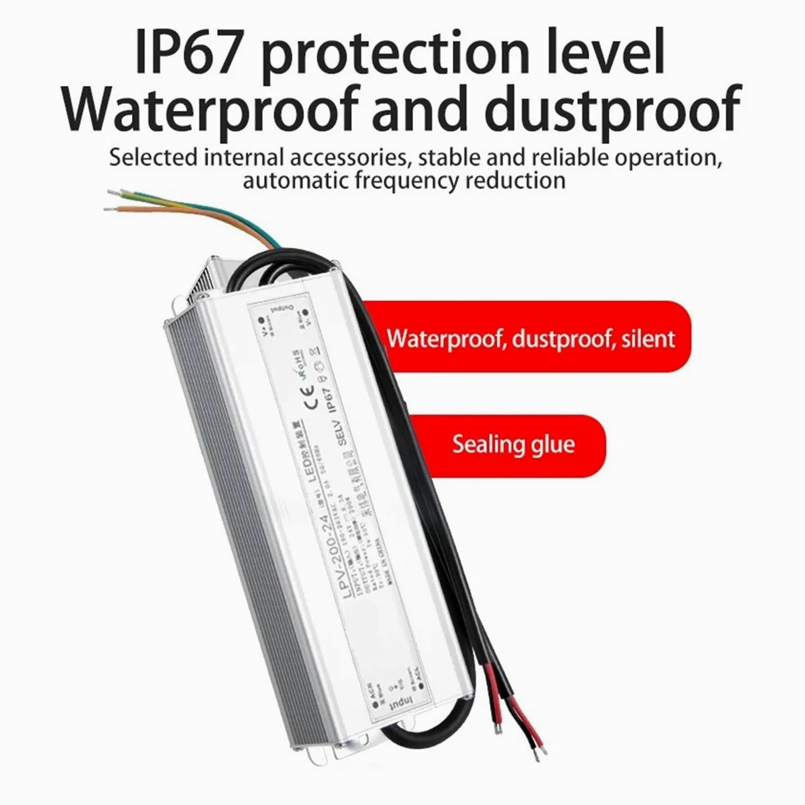 Fuente de alimentación conmutada Impermeable IP67, 200 W, 250, 300, 350, 400, CA/CC, 12 V, 24, 36, 48, Controlador Voltaje Constante | 36v-250w