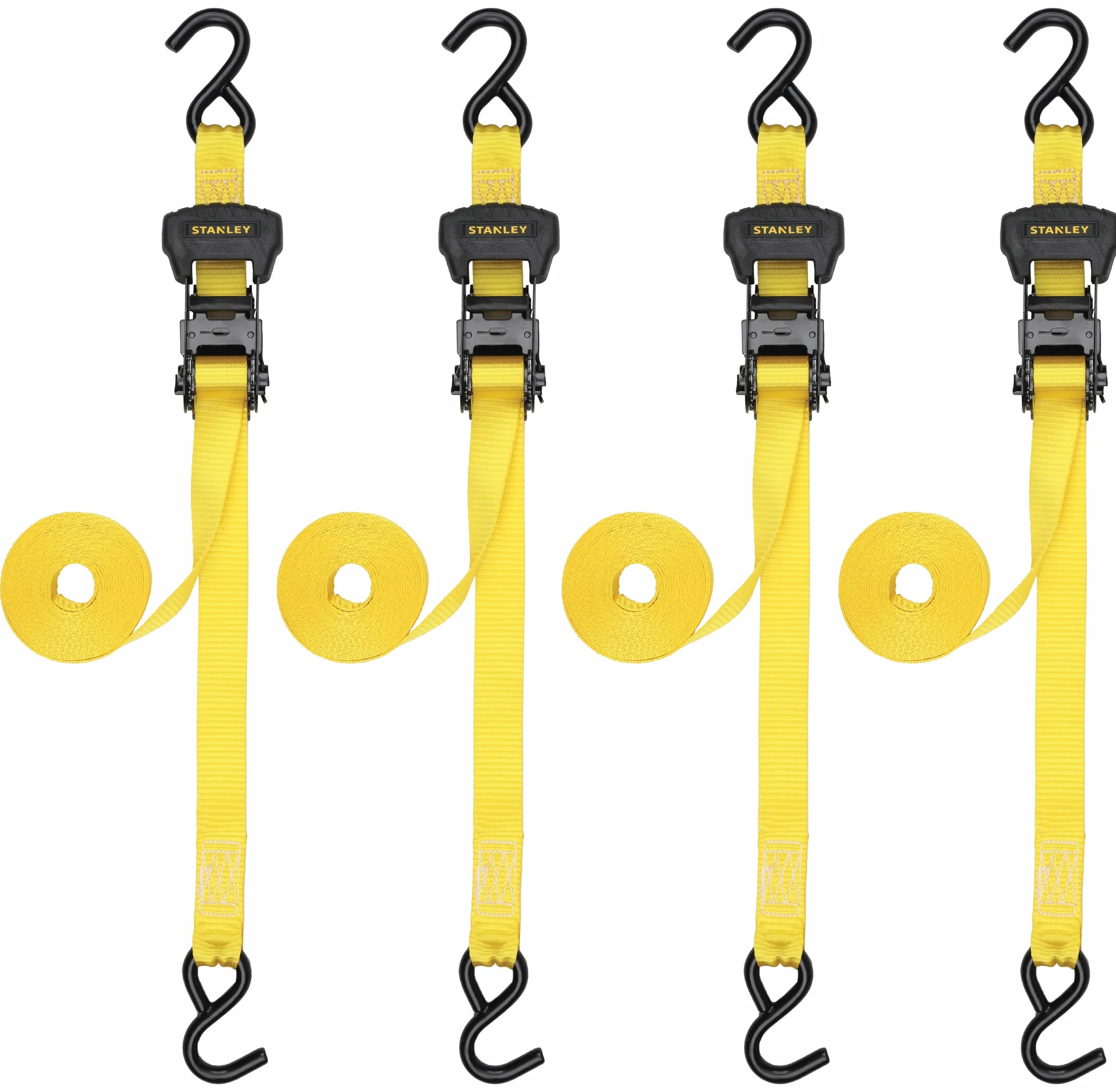 STANLEY S10204 Correas de trinquete preroscadas 1.25 Pulgadas x 16 pies Carga de Trabajo Segura 1 Libra Paquete de 4