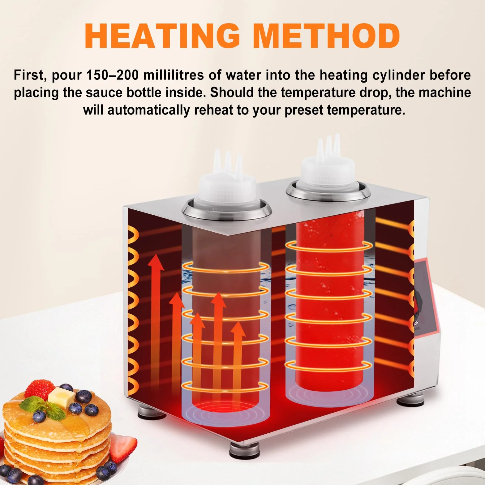 YUCHENGTECH Calentador Eléctrico de Salsas 320W Acero Inoxidable 2 Botellas 30-85℃ Dispensador de Salsa Eléctrica