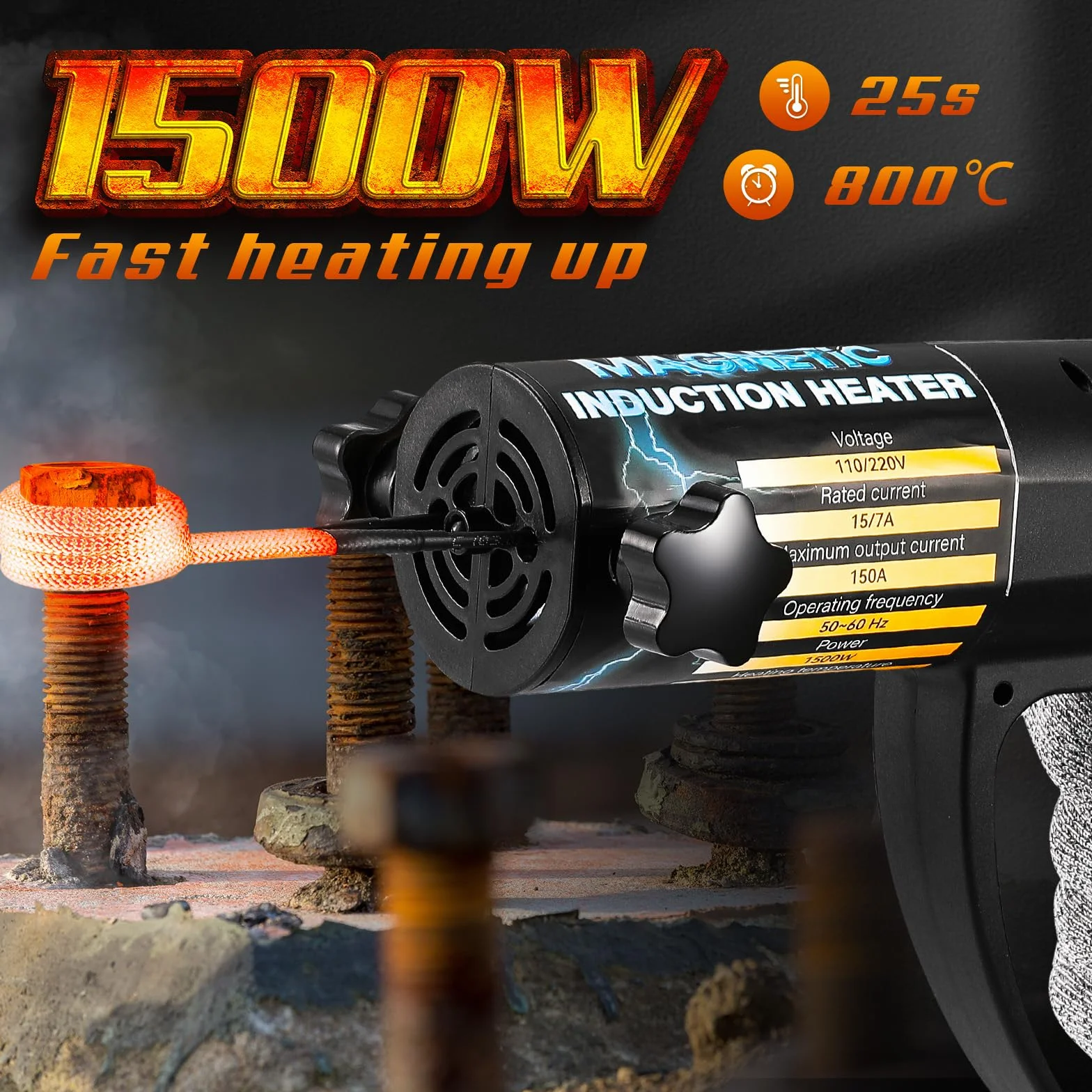 NEWTRY Calentador de inducción magnética, 1500W calentador de inducción electromagnética auto calentador de inducción con 8 bobinas para tuercas oxidadas, 220V
