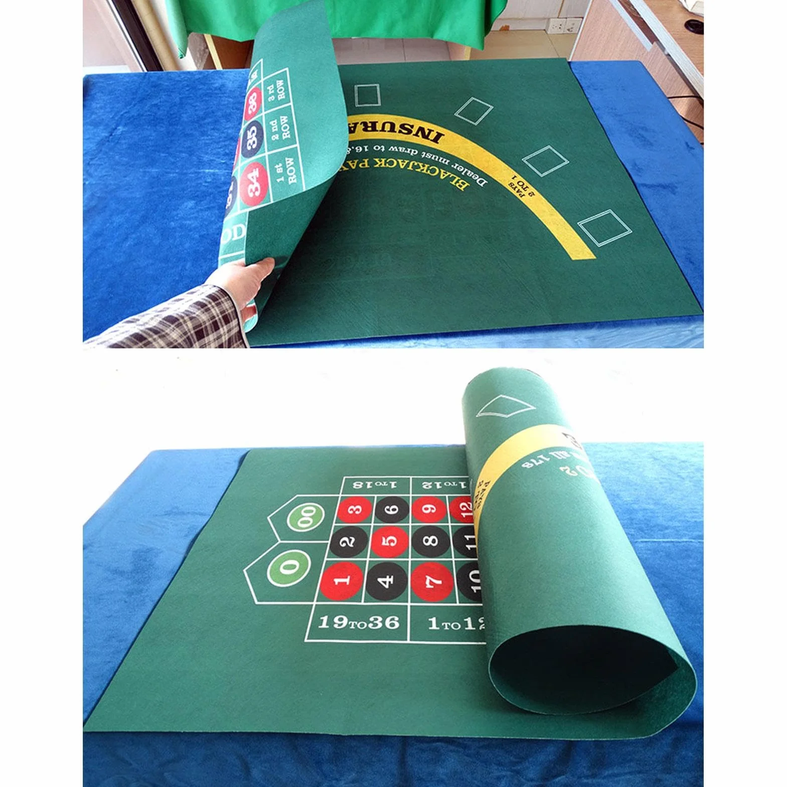 Fieltro de Mesa de Doble Cara - Tapete para Blackjack y Texas Hold 'em - Verde - Accesorio para Juegos de Cartas