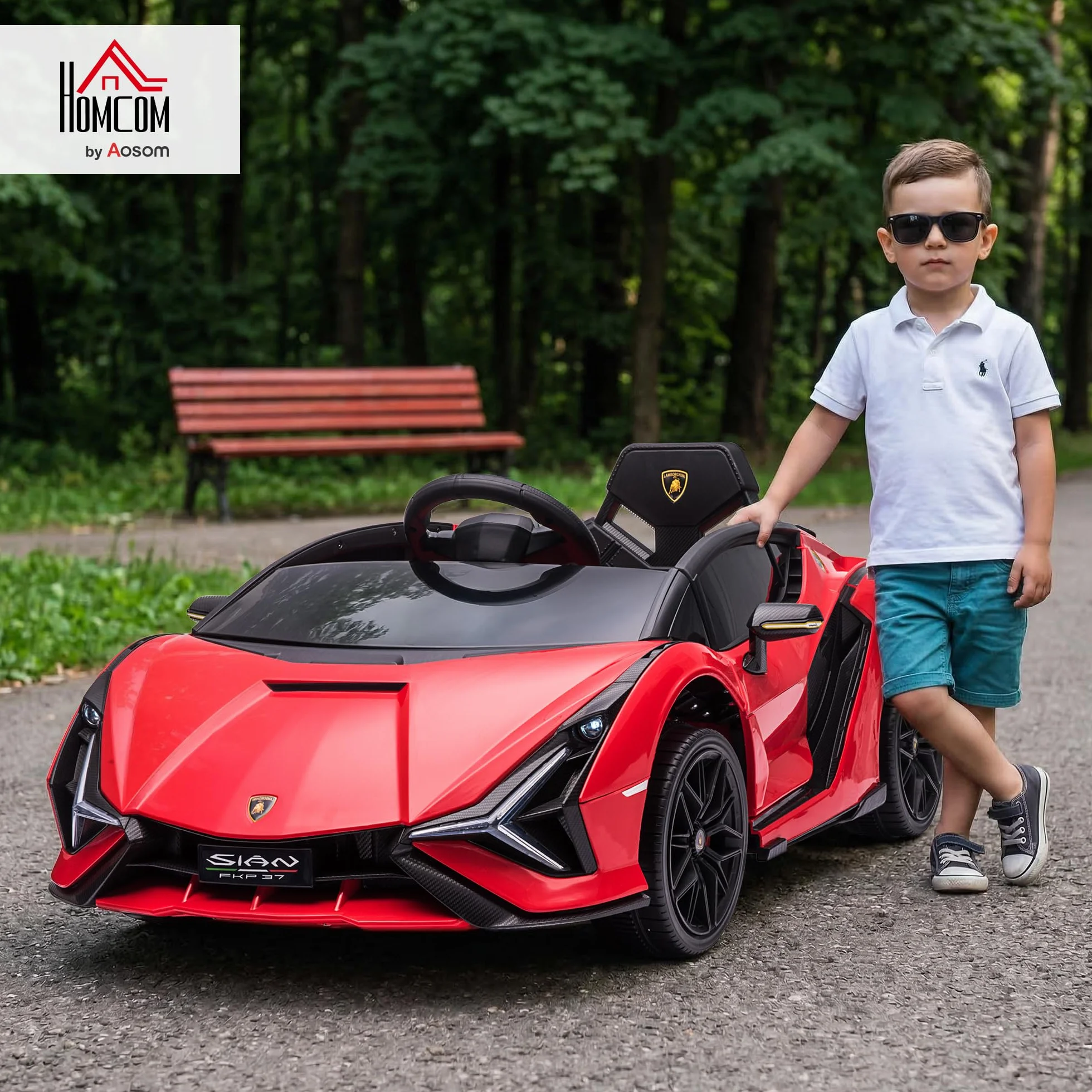 HOMCOM Coche Eléctrico para Niños Lamborghini SIAN 12V con Mando a Distancia 3-5 km/h 108x62x40 cm Rojo