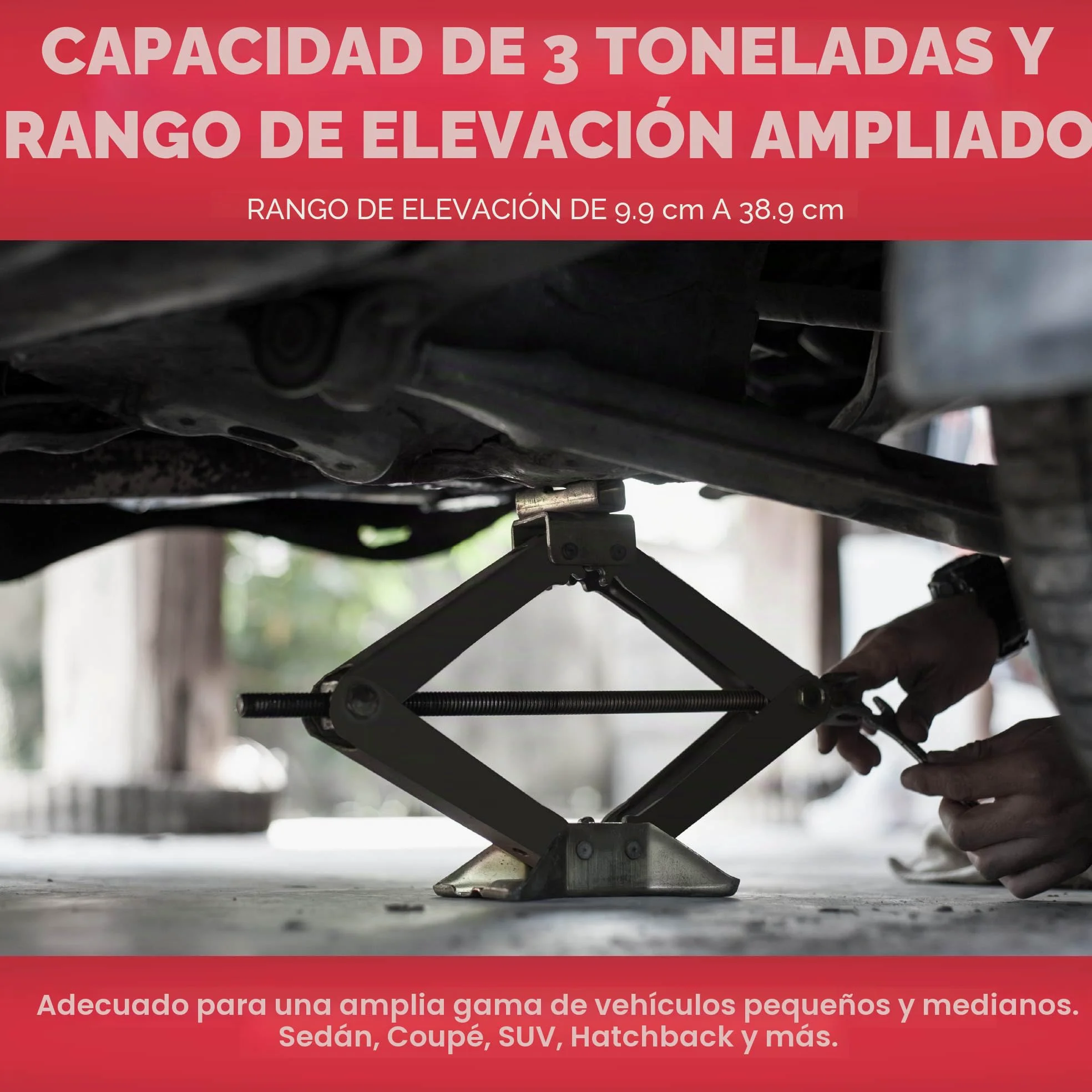 GADLANE Kit de gato de tijera (3 toneladas) | Kit de gato hidráulico portátil de alta resistencia con adaptador de broca, llave extensible, trinquete de elevación