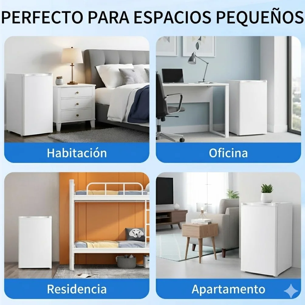 Mini Frigorífico 91L, Frigorífico pequeño una puerta, termostato ajustable, bajo ruido, blanco