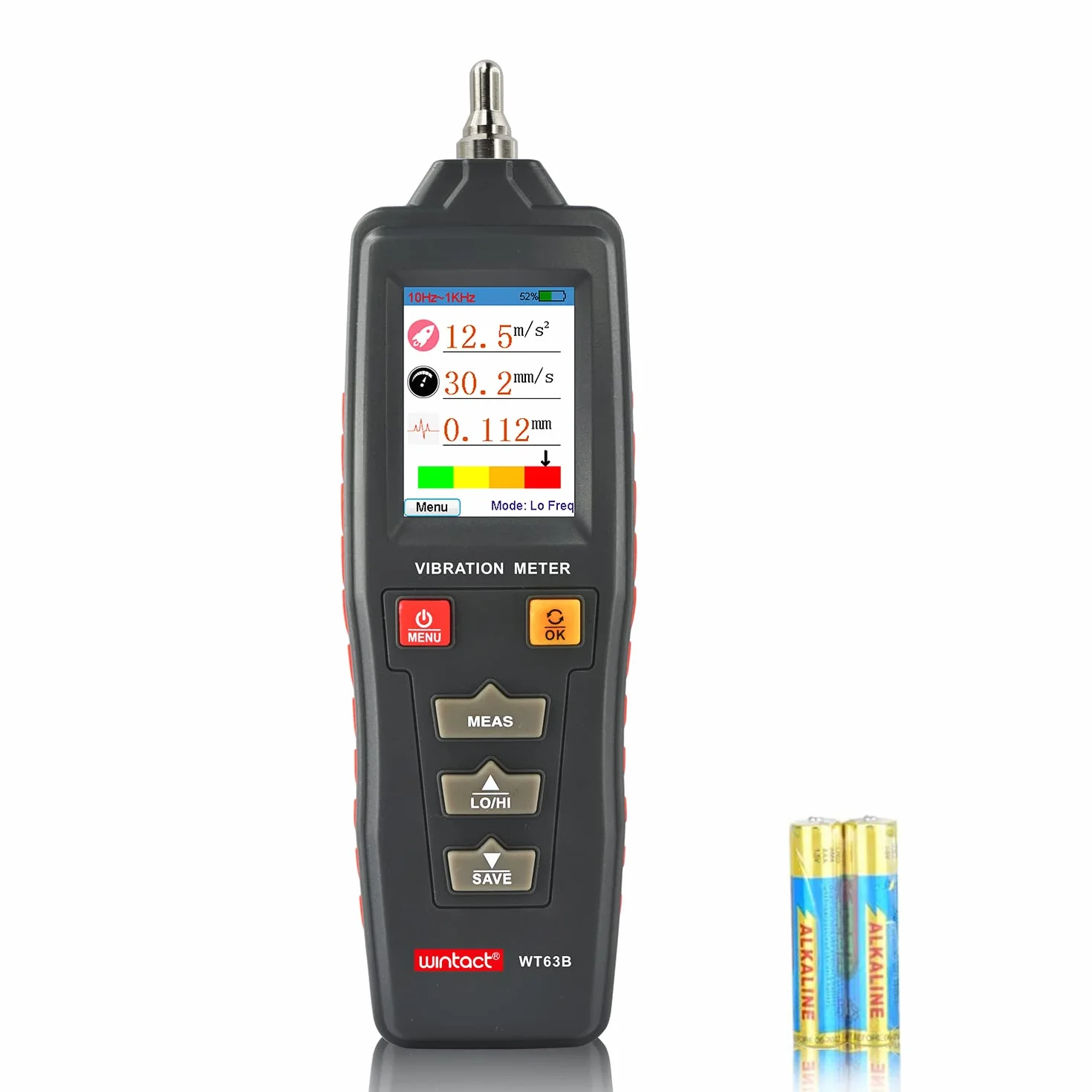 Wintact Medidor de vibración mecánico digital de mano, 0,01 ~ 199,9 mm/s, analizador de vibración mecánico, medidor de aceleración, velocidad, medición de desplazamiento para HVAC, motores, motores,