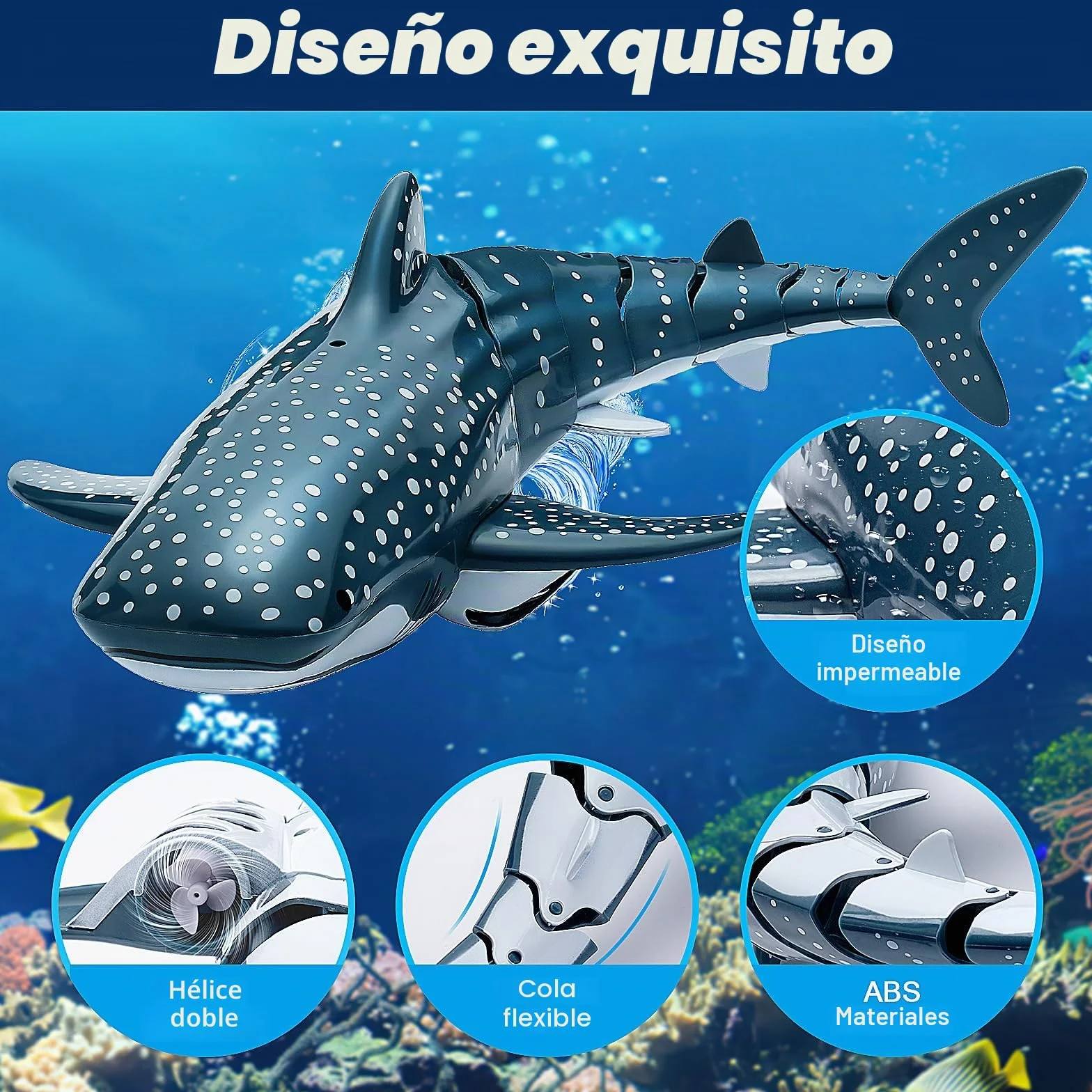 Juguete eléctrico RC Shark Boat 2.4 GHz impermeable 4 canales para piscina niños 6+
