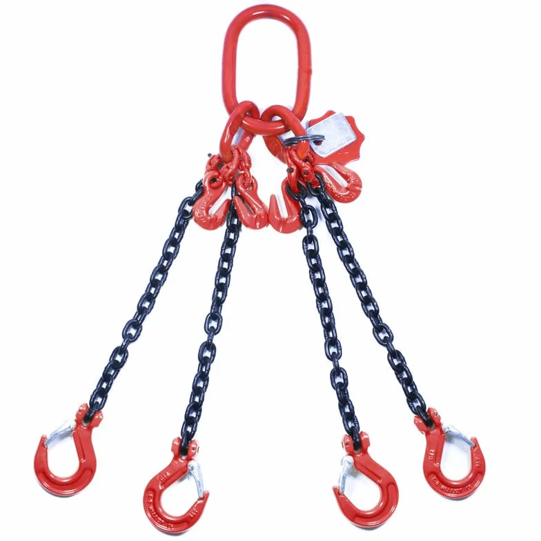 Cadena colgante de 4 hebras, 8 mm x 2,5 m, con gancho de horquilla y gancho de acortamiento, cadena de tope de alta resistencia, cadena de grúa, ejecución robusta, cadena de grado 8 para