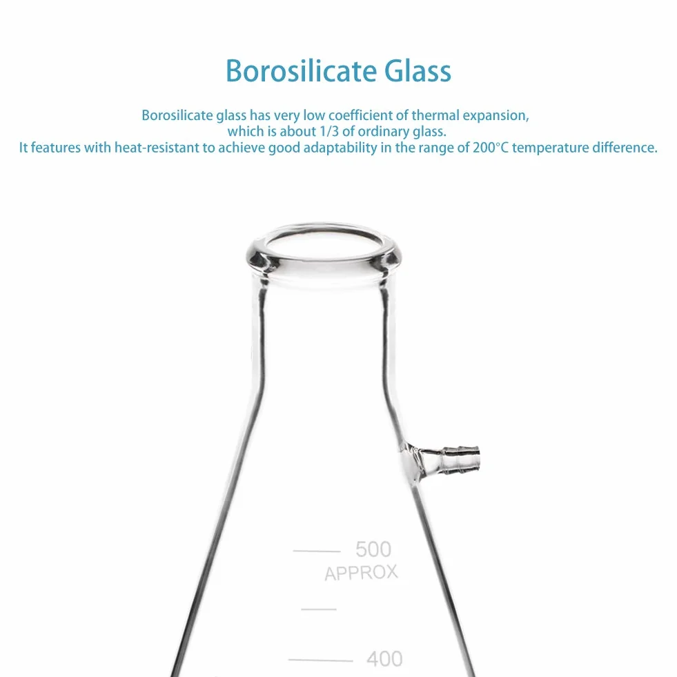 Frasco de filtración de vidrio borosilicato StonyLab 500ml, perno de cuello con tubo