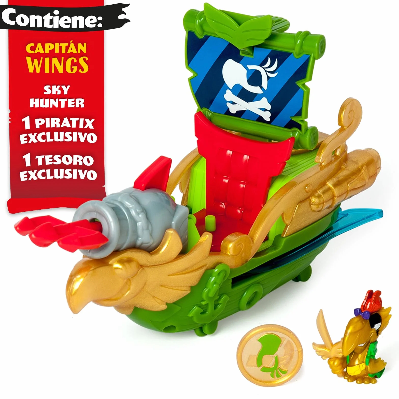 PIRATIX Adventure World Sky Hunter Barco Pirata Loro con Piratix Exclusivo y Tesoro